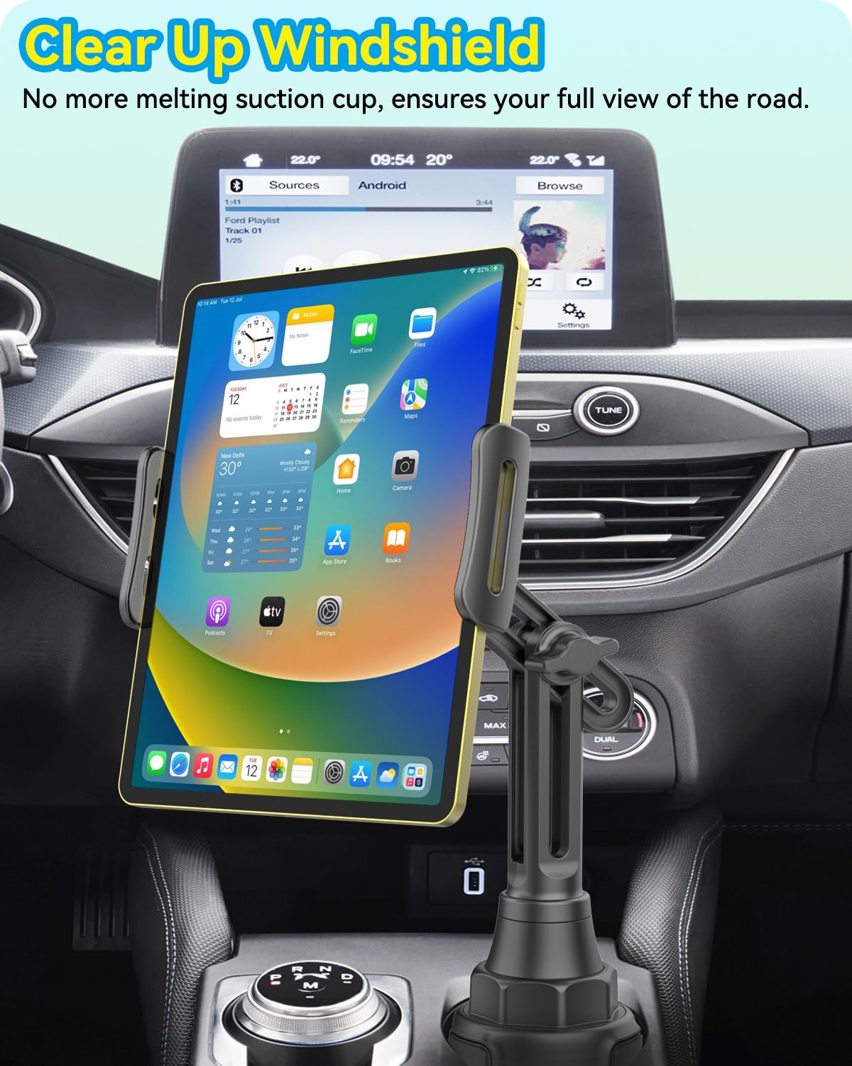 Adjustable Car Cup Holder Mount for iPad & Samsung Tablets (5-11