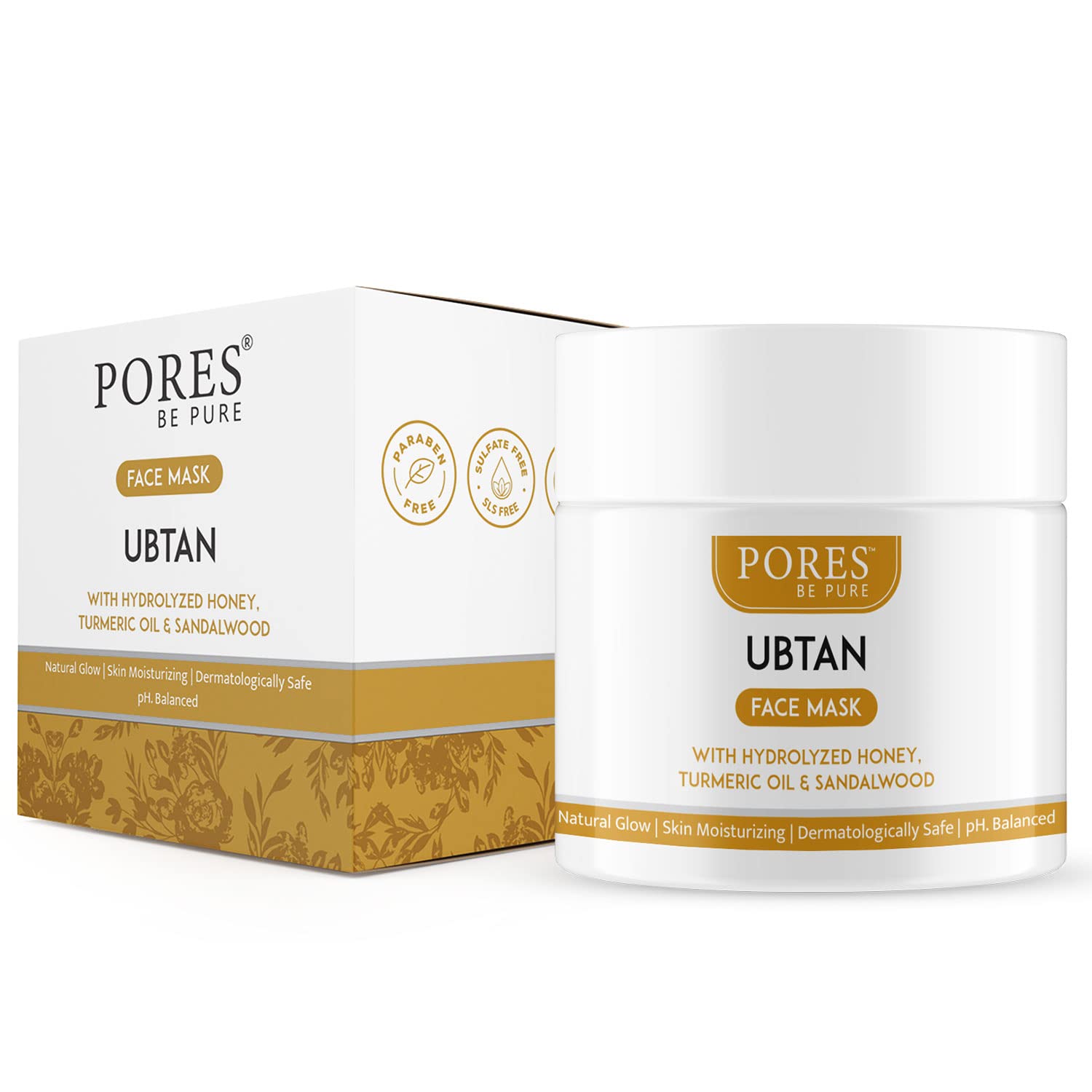PORES Be Pure Ubtan Face Mask with Hydrolyzed Honey & Turmeric Oil - 100g Sandalwood Brightening Facial Pack for Glowing Skin, Oil Control & Acne Treatment - Unisex Skincare for Women & Men - Perfect for Daily Use & Spa Nights