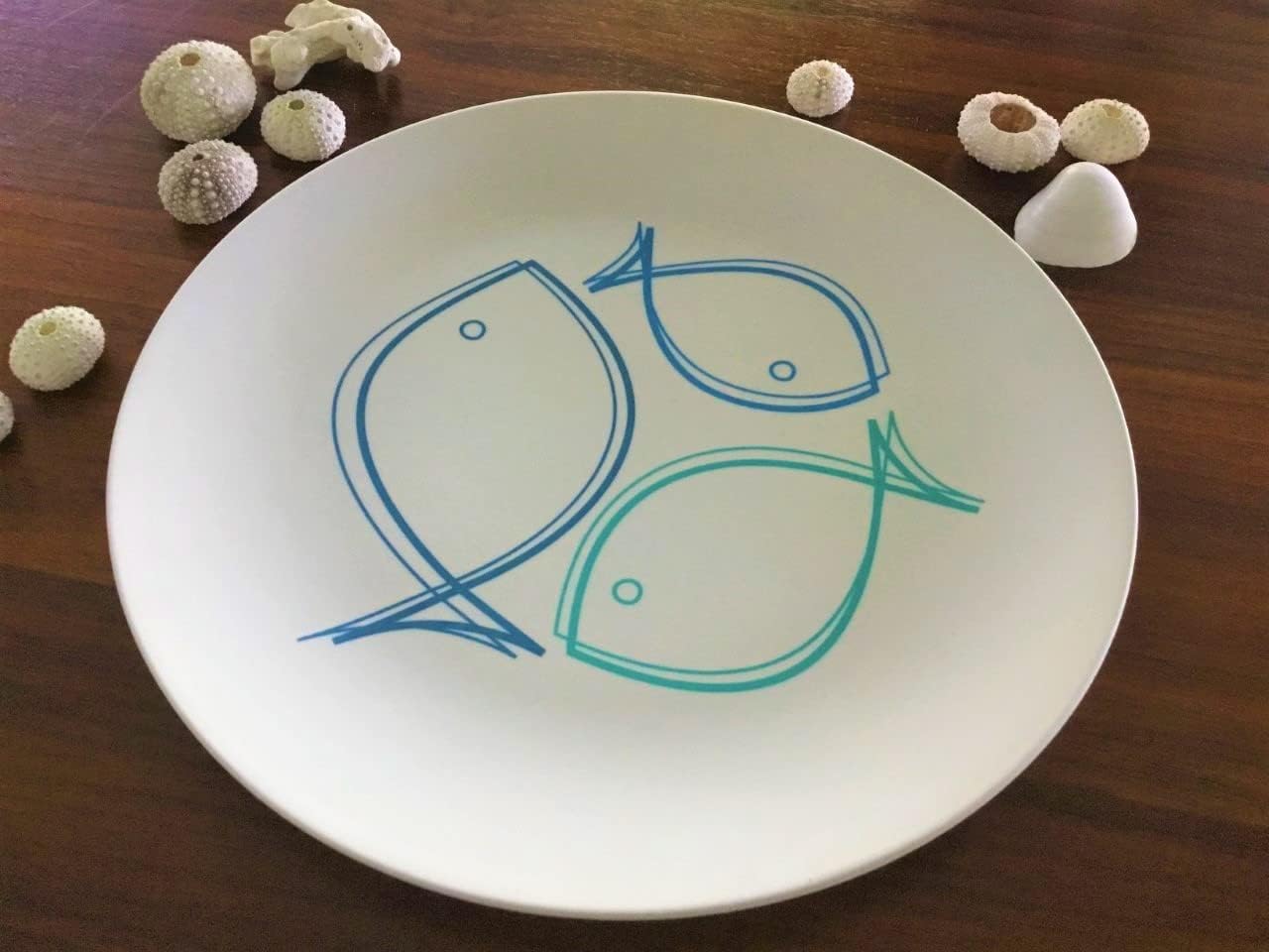 Eco-Friendly Bamboo Dinner Plate Set with Fish Design - 6 Pack 10 Inch Plates for Indoor & Outdoor Use - Perfect for Picnics, Parties, and Everyday Dining