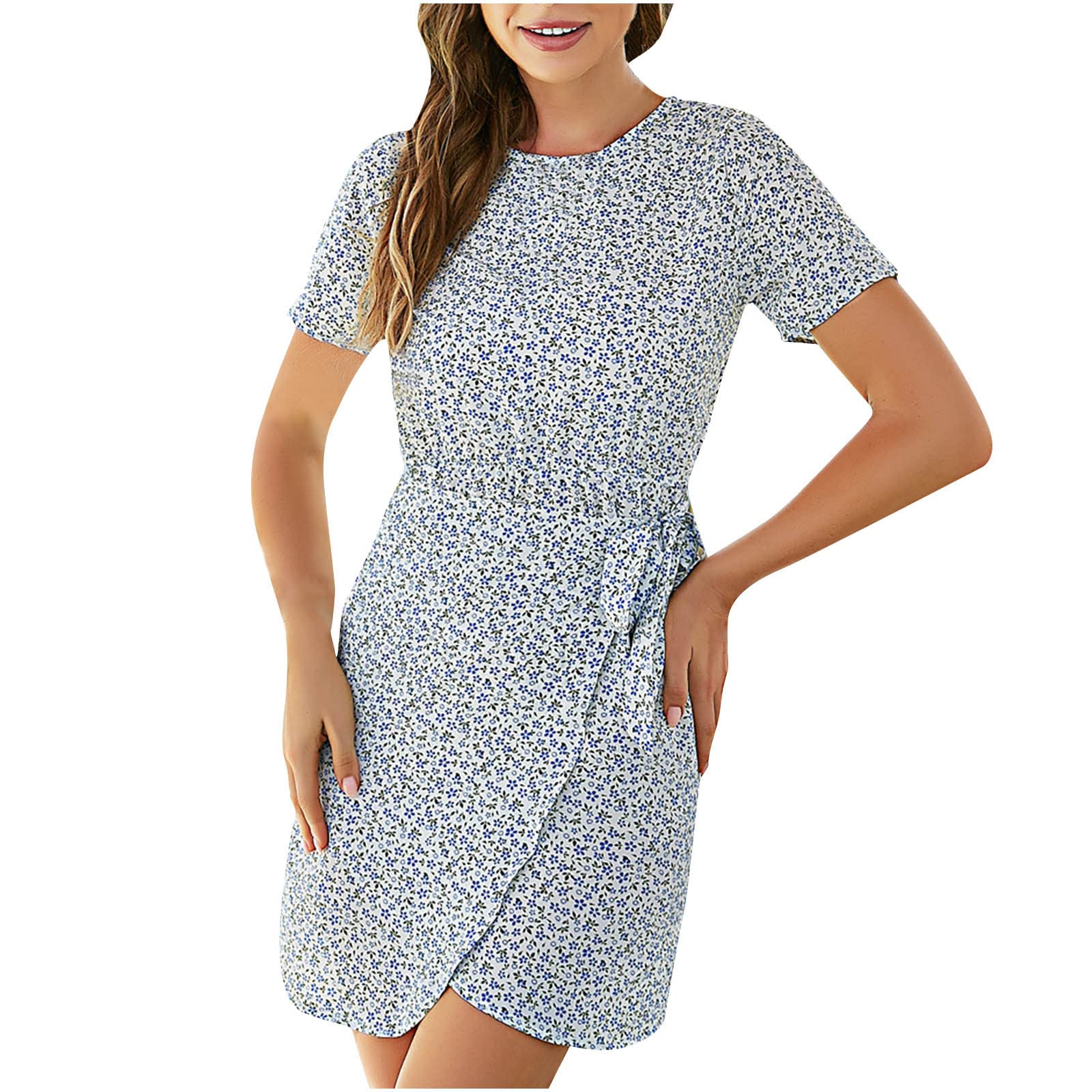 Padaii Women's Bohemian Floral Chiffon Dress - Short Sleeve Summer & Spring Beach Dress for Vacation, Party, or Casual Wear | Lightweight & Comfortable Holiday Outfit