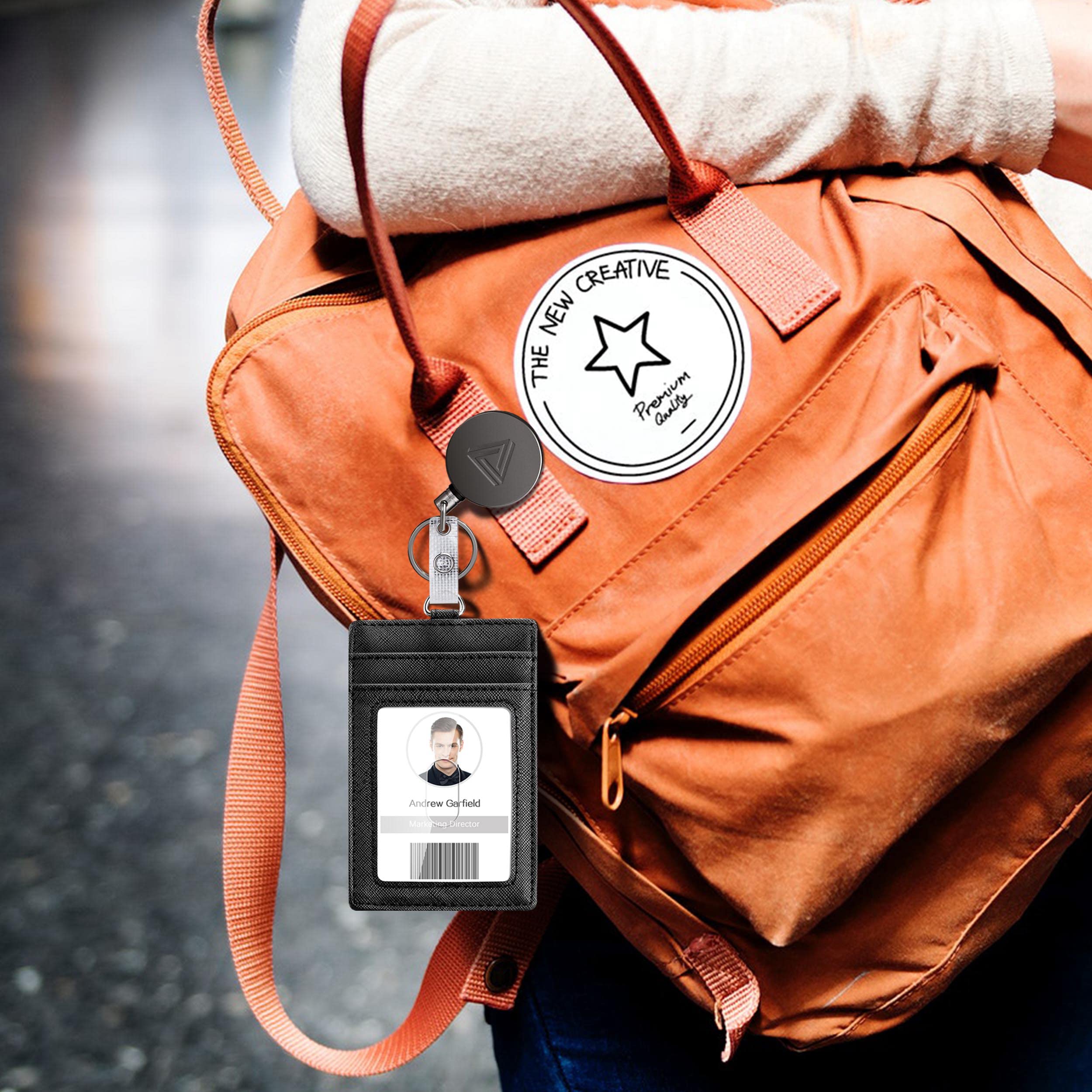 Durable Metal Retractable Badge Holder with Belt Clip & Key Ring - Waterproof Vertical Clear ID Card Holder & PU Leather Badge Reel - Perfect for Office, Security, Events & Conventions