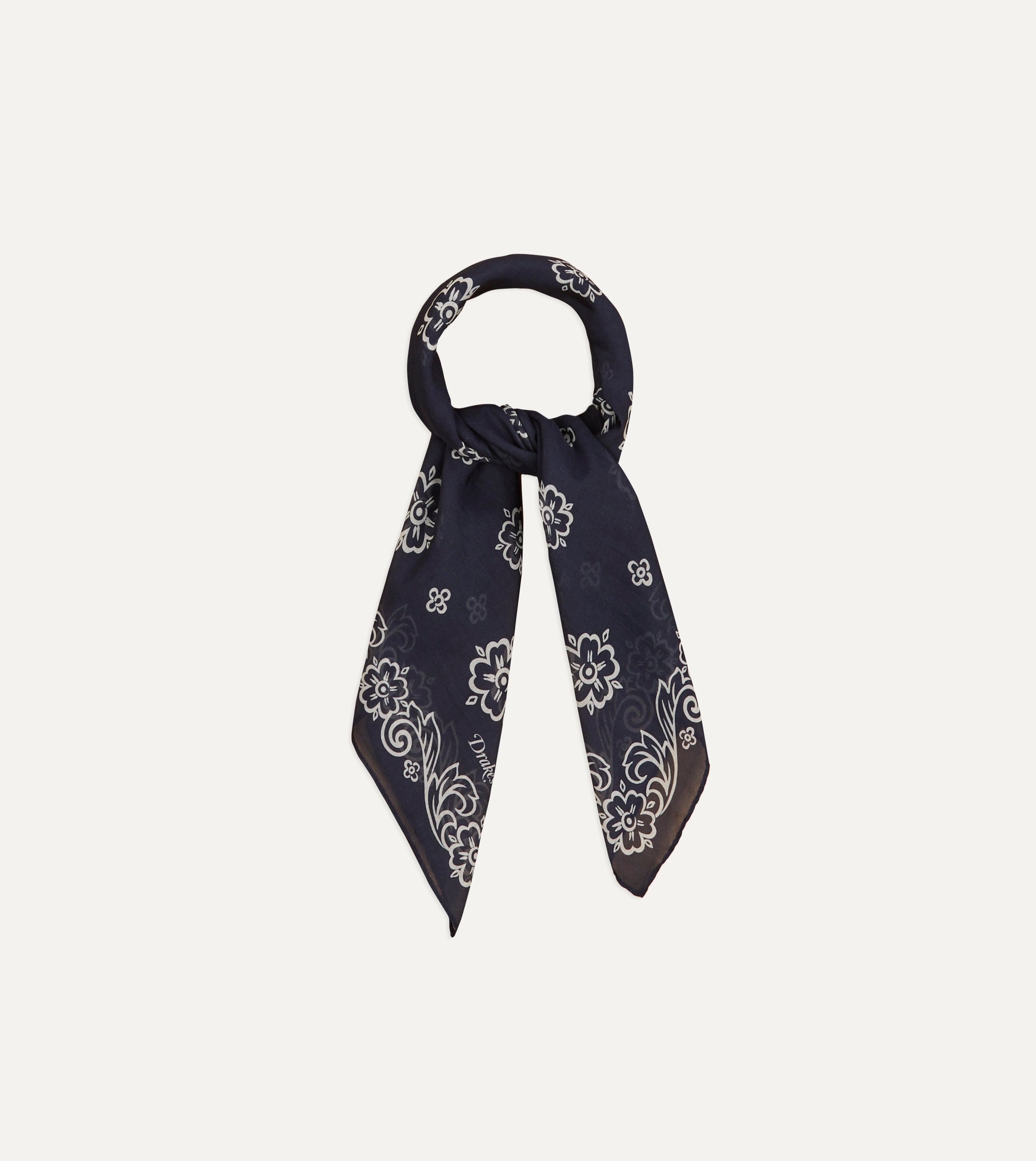 Navy Blue Floral Print Silk Cotton Bandana Scarf - Soft & Breathable for Women, Men - Perfect for Fashion Accessories, Headwear, Hair Ties, Outdoor Activities