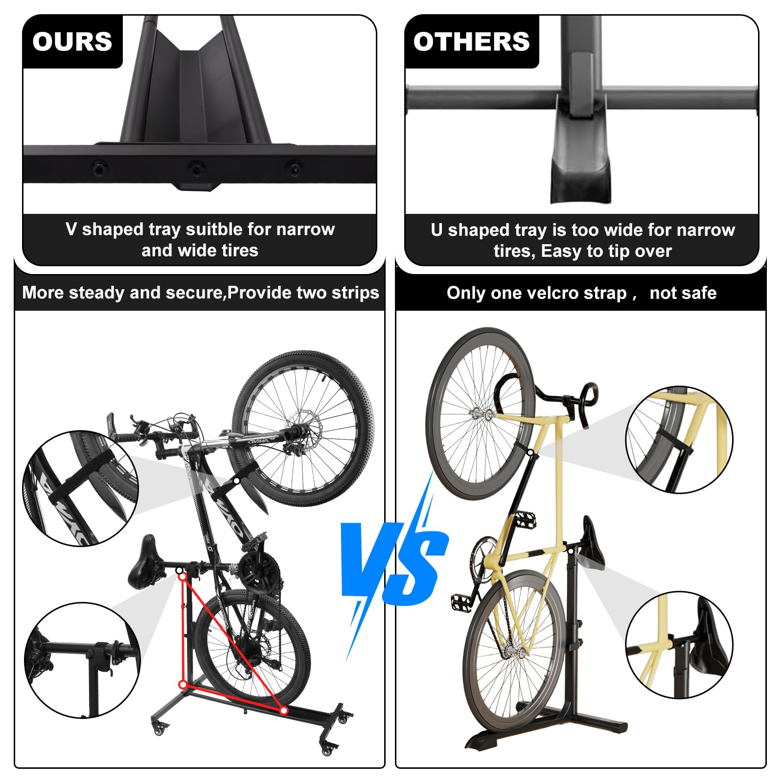 Vertical Bike Stand for Garage & Home Storage - Adjustable Height Upright Bike Rack for MTB, Hybrid & Road Bikes (Fits 29