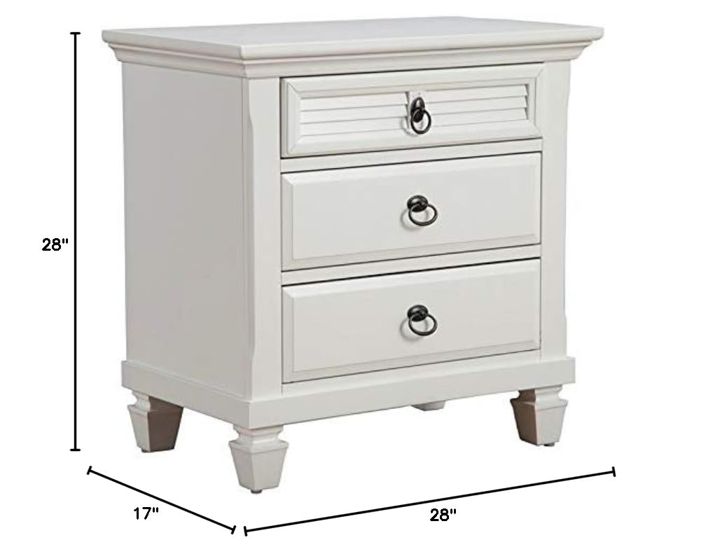 Home Square 3-Drawer Wood Nightstand Set in White (Set of 2) - Modern Bedside Table for Bedroom, Living Room & Guest Room - Compact Storage Solution with Smooth Gliding Drawers
