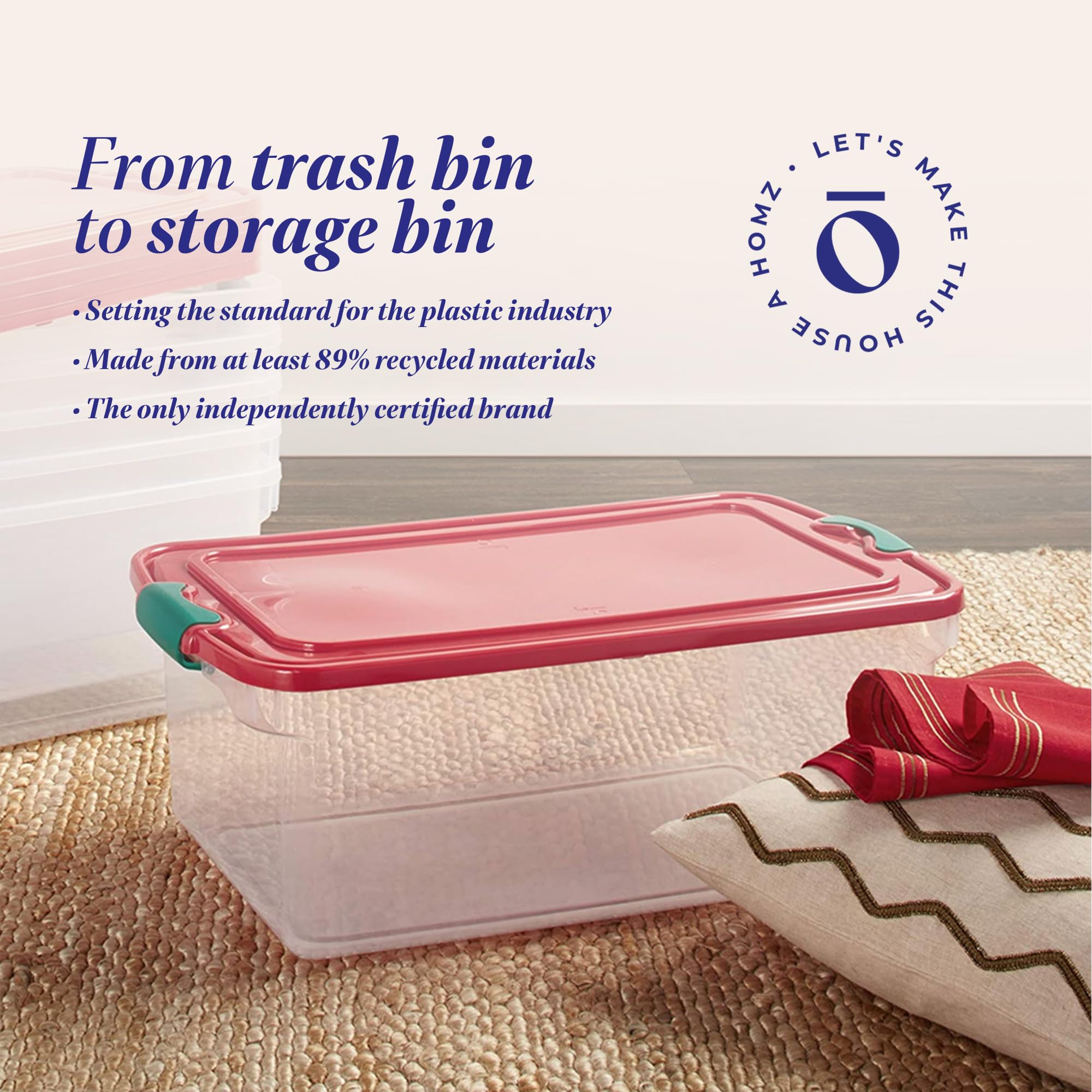 HOMZ 6-Pack 64 Quart Clear Plastic Storage Bins with Latching Handles - Holiday & Seasonal Organizer for Christmas Decorations, Winter Clothes, or Home Organization - Stackable Storage Containers for Garage, Attic, and Closet
