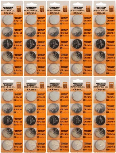 50 Pack CR2450 3V Lithium Coin Cell Batteries - Long Lasting Power for Watches, Calculators, Key Fobs & Medical Devices