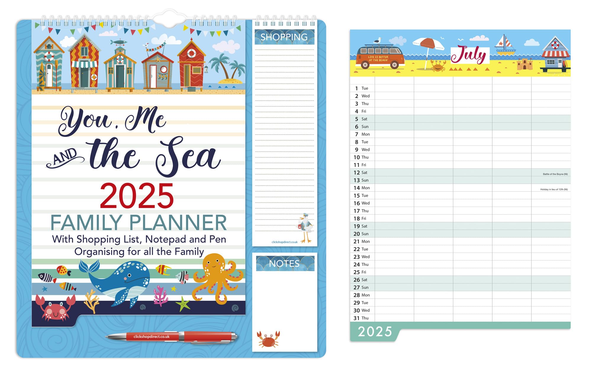 2025 Family Organizer Wall Calendar Planner with Memo Pad, Pen & Shopping List - Monthly 5-Column Design for Home & Office - Perfect for Family Schedules, Meal Planning & Goal Tracking