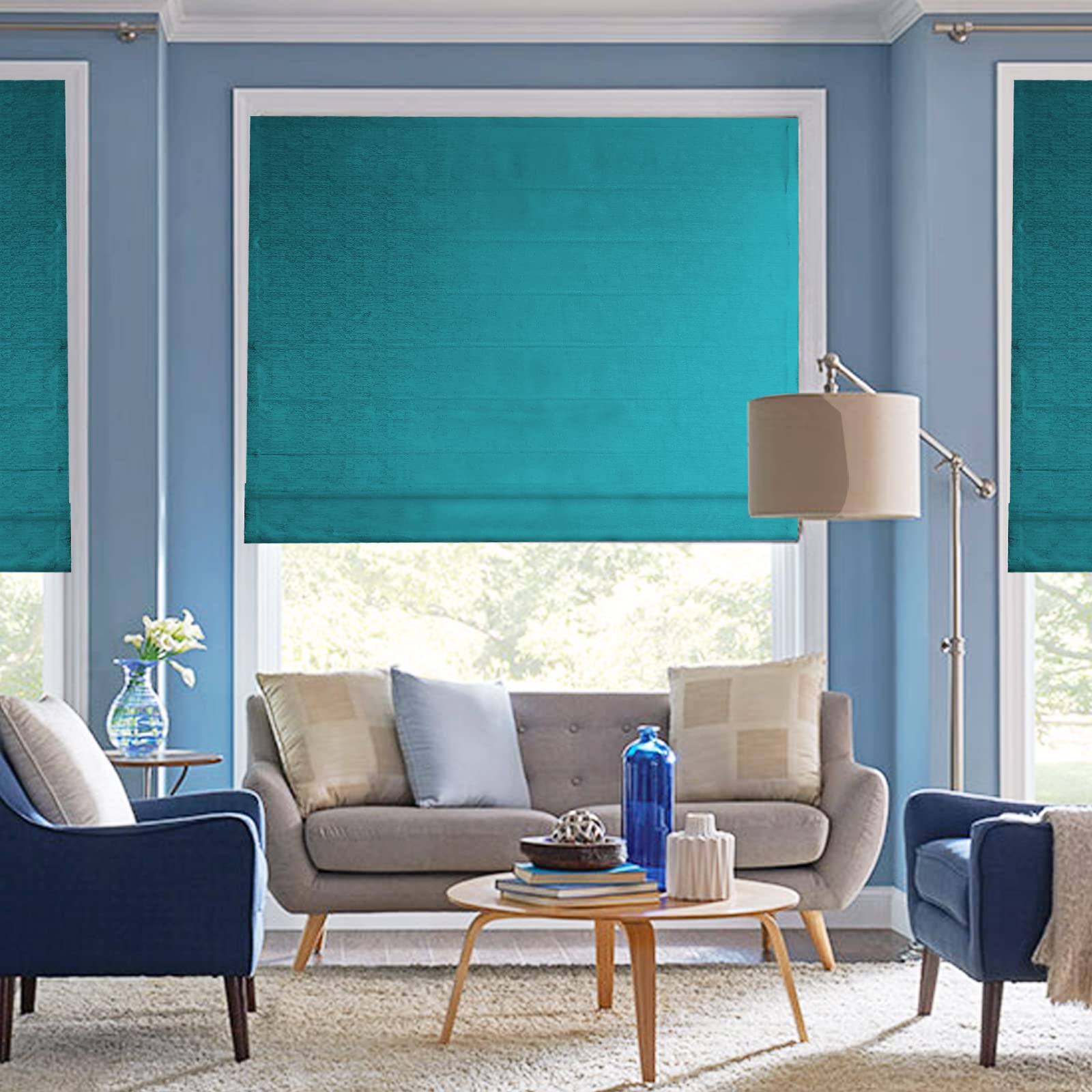 Artdix Cordless Roman Shades - Blackout Window Blinds in Dark Blue Green Lined Fabric | Custom Fit for Windows, Doors & French Doors | Perfect for Bedrooms, Living Rooms & Kitchen Windows