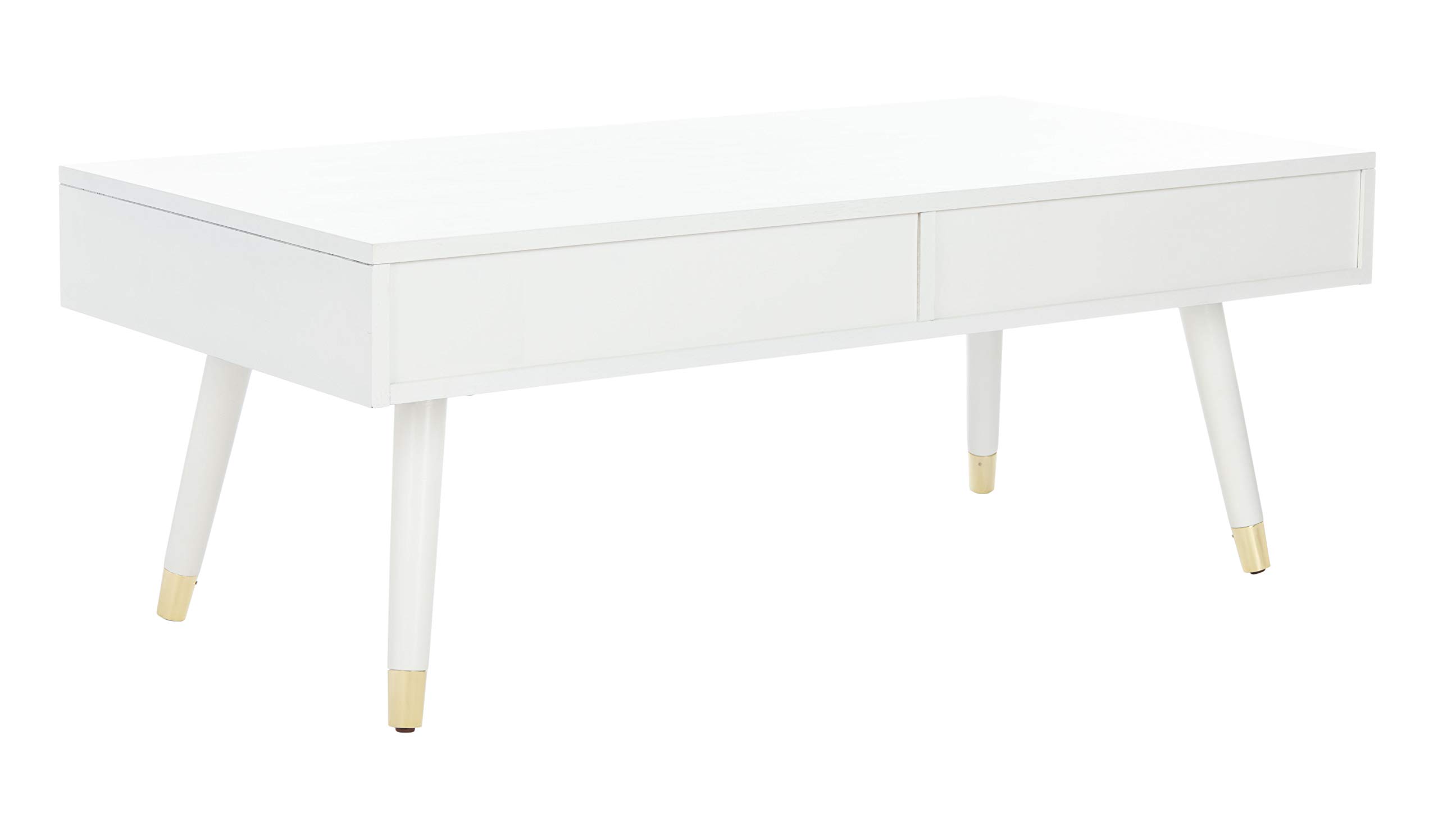 Safavieh Home Levinson Mid-Century Modern White and Gold 2-Drawer Coffee Table - Stylish Living Room Furniture for Small Spaces & Modern Home Decor