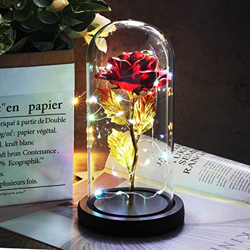 Enchanted Beauty and The Beast Rose with LED Light in Glass Dome - Unique Gift for Mom, Anniversary, Mother's Day, Birthday & Valentine's Day - Perfect for Home Decor, Romantic Surprises & Special Occasions
