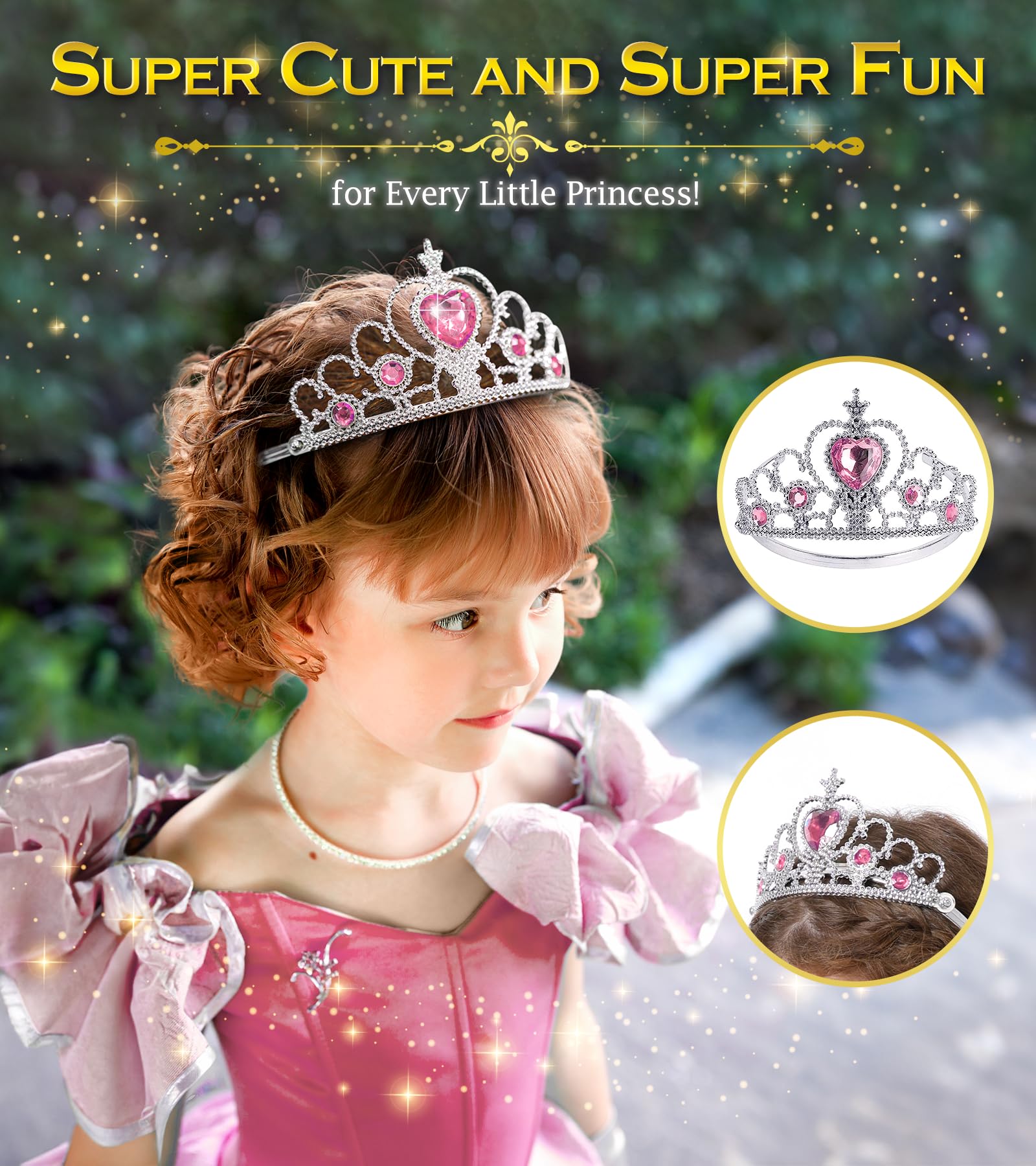 Princess Dress Up Set for Girls - Sparkling Tiara Crown & Magic Wand Toy Jewelry Kit, Perfect for Birthday Gifts & Pretend Play (Ages 3-6) | Royal Party, Dress Up Costume, Tea Party & Birthday Celebration Accessories