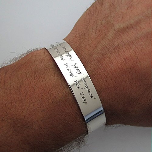 Personalized Sterling Silver Cuff Bracelet for Men - Custom Engraved Gift for Boyfriend's Birthday, Anniversary & Special Occasions | Unique DIY Quote Bracelet for Him | Perfect for Date Nights, Weddings & Everyday Wear