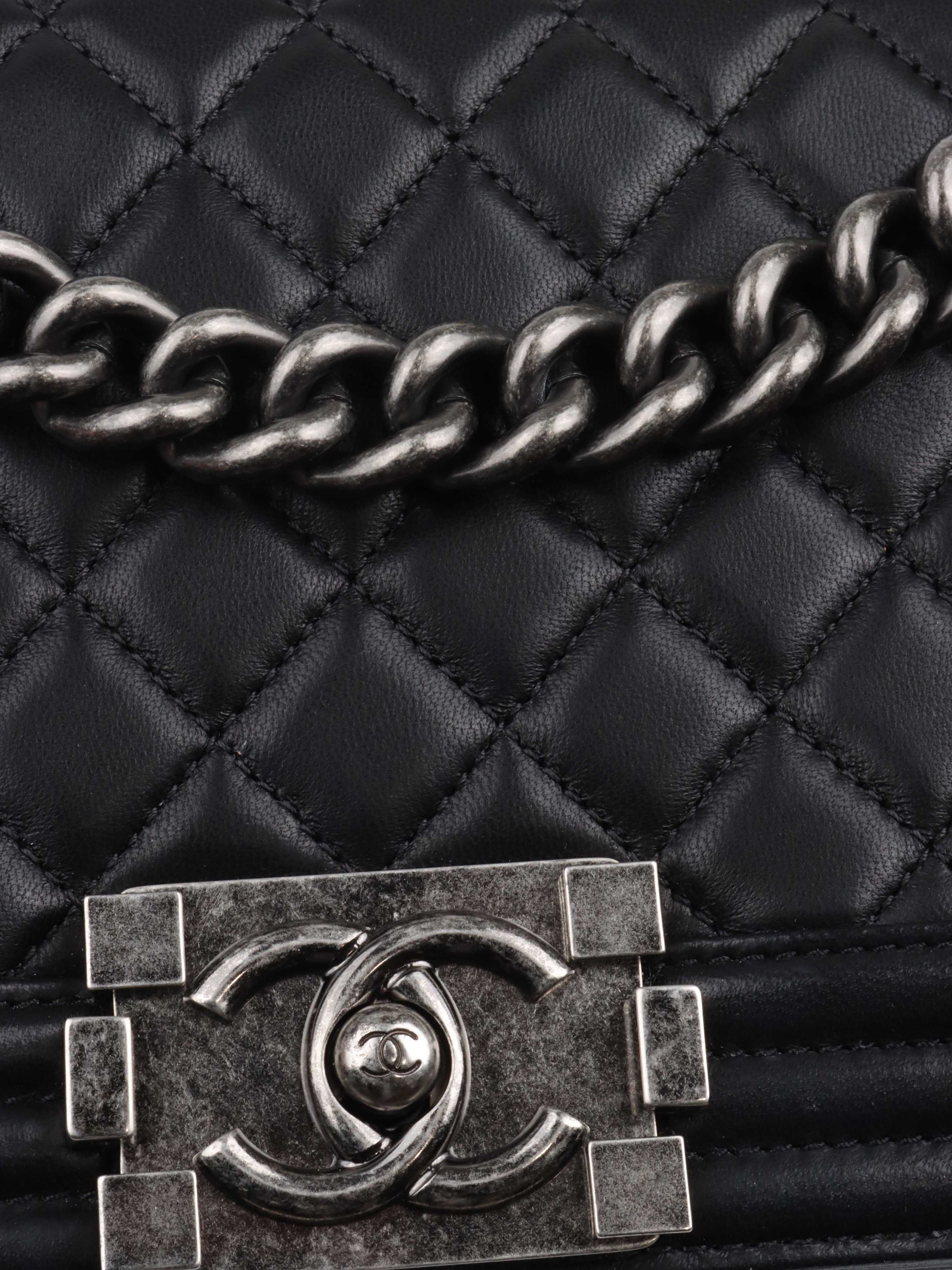 Chanel Black Lambskin Medium Boy Bag with Ruthenium Finish Metal Hardware - Luxury Designer Handbag for Women, Perfect for Evening Events & Special Occasions