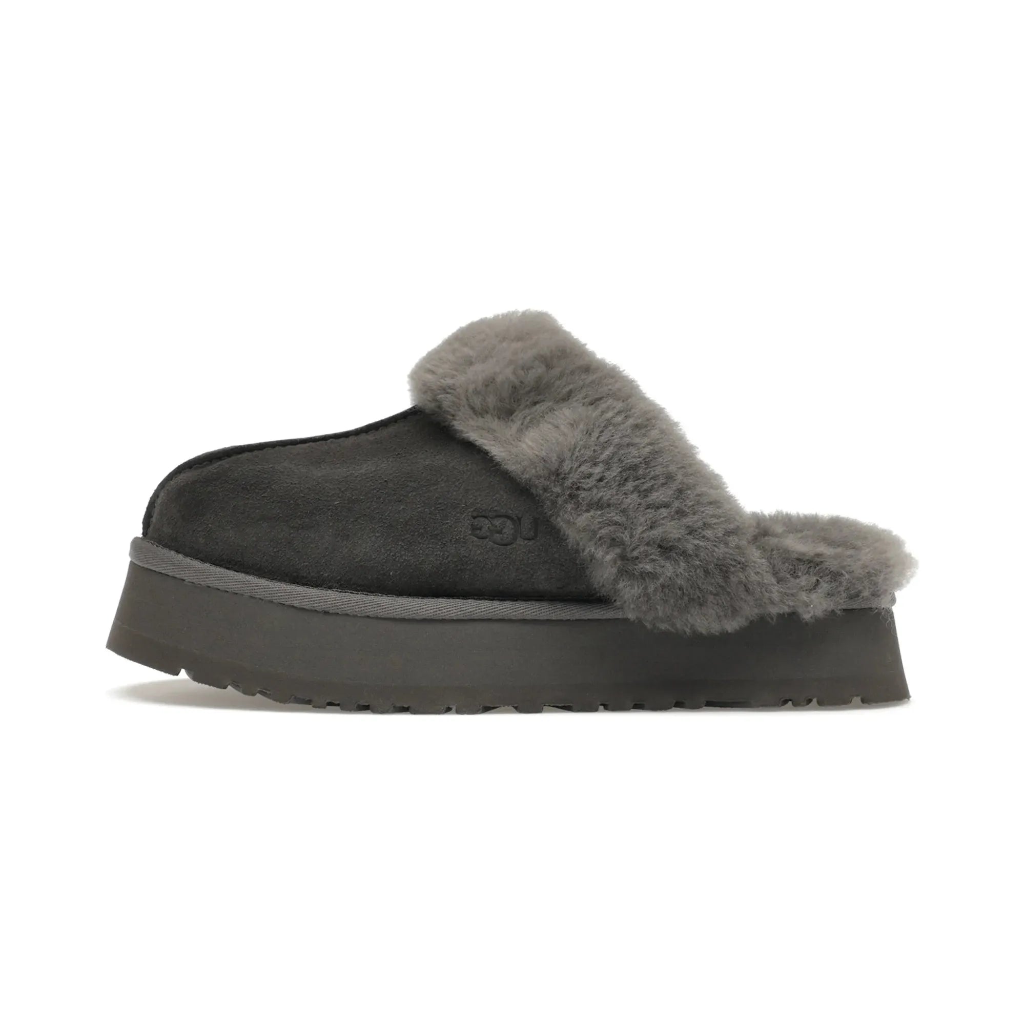 UGG Disquette Women's Slippers - Cozy Indoor/Outdoor House Shoes for Winter Comfort, Warm Fleece Lining, Charcoal Grey - Perfect for Lounging at Home, Running Errands & Cold Weather Wear