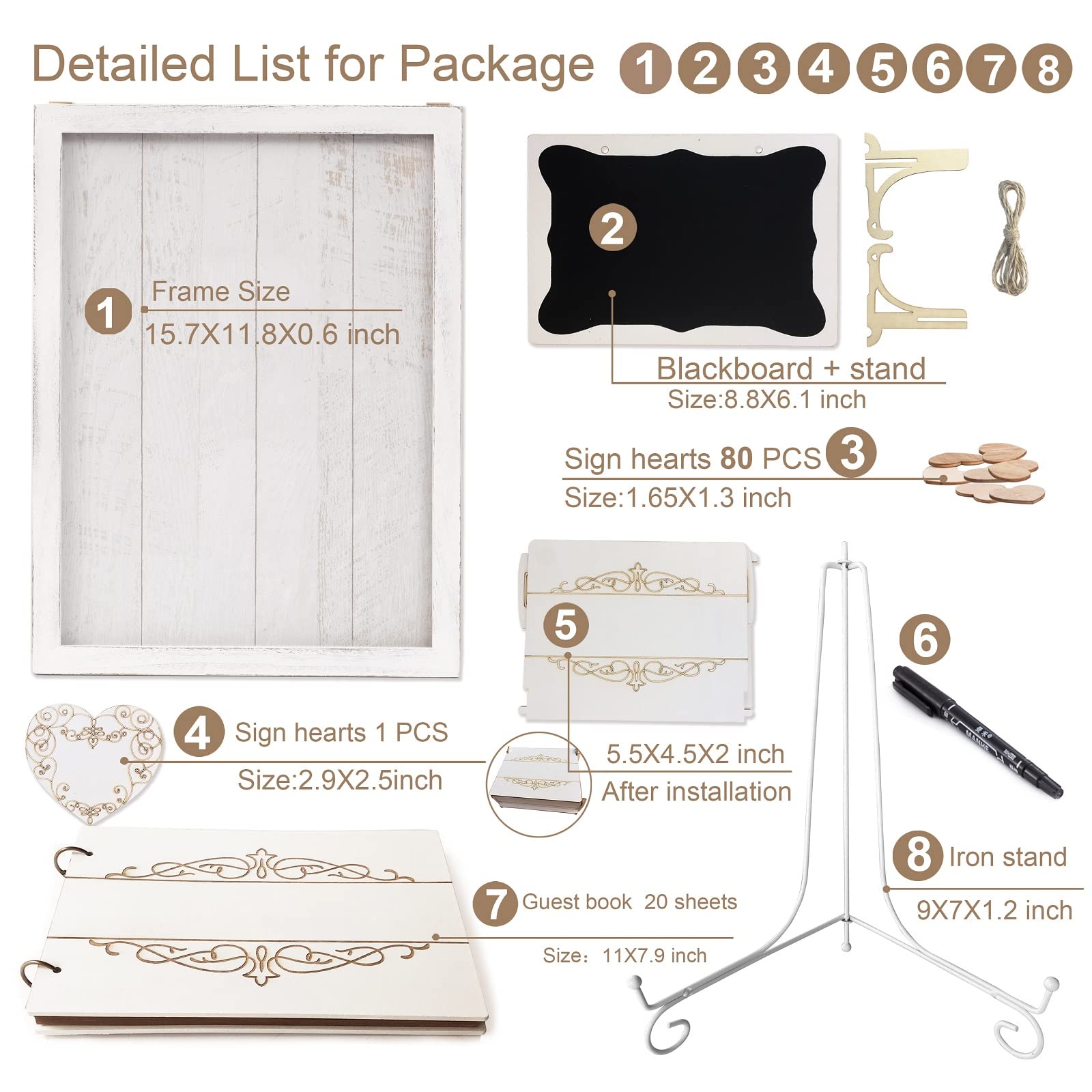 Y&K Homish Rustic Wedding Guest Book Set - Creamy White Alternative Guest Book with 80 Hearts & 1 Book (11¾