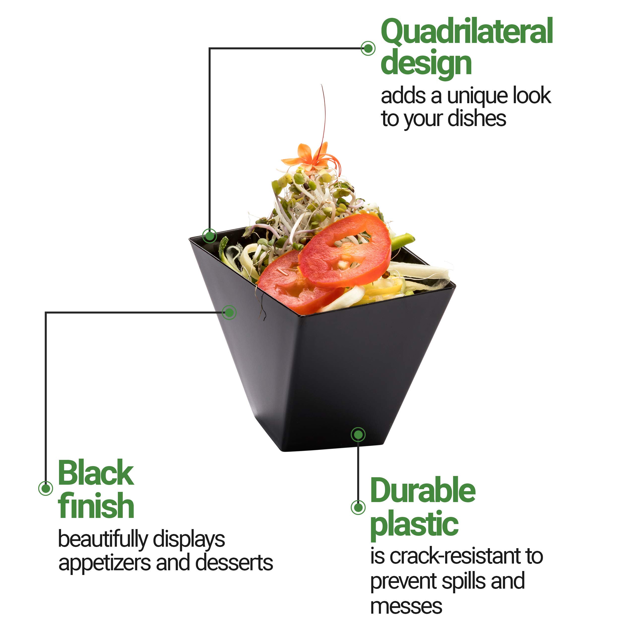Restaurantware 2 oz Disposable Dessert Cups - 100-Pack Mini Black Plastic Serving Dishes for Parties, Weddings & Catering | Eco-Friendly & Durable for Drinks, Desserts & Food Samples | Perfect for Buffets, Cocktail Receptions & Event Catering