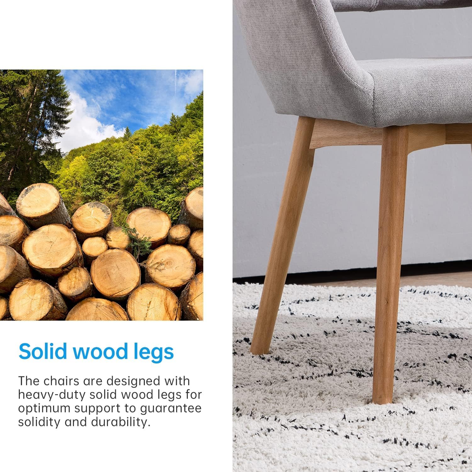 Modern Dining Chairs Set of 1 - Solid Wood Legs Kitchen & Accent Chair for Living Room, Dining Room, Club or Guest Seating (Gray) - Perfect for Home Decor, Restaurant, Cafe & Office Use