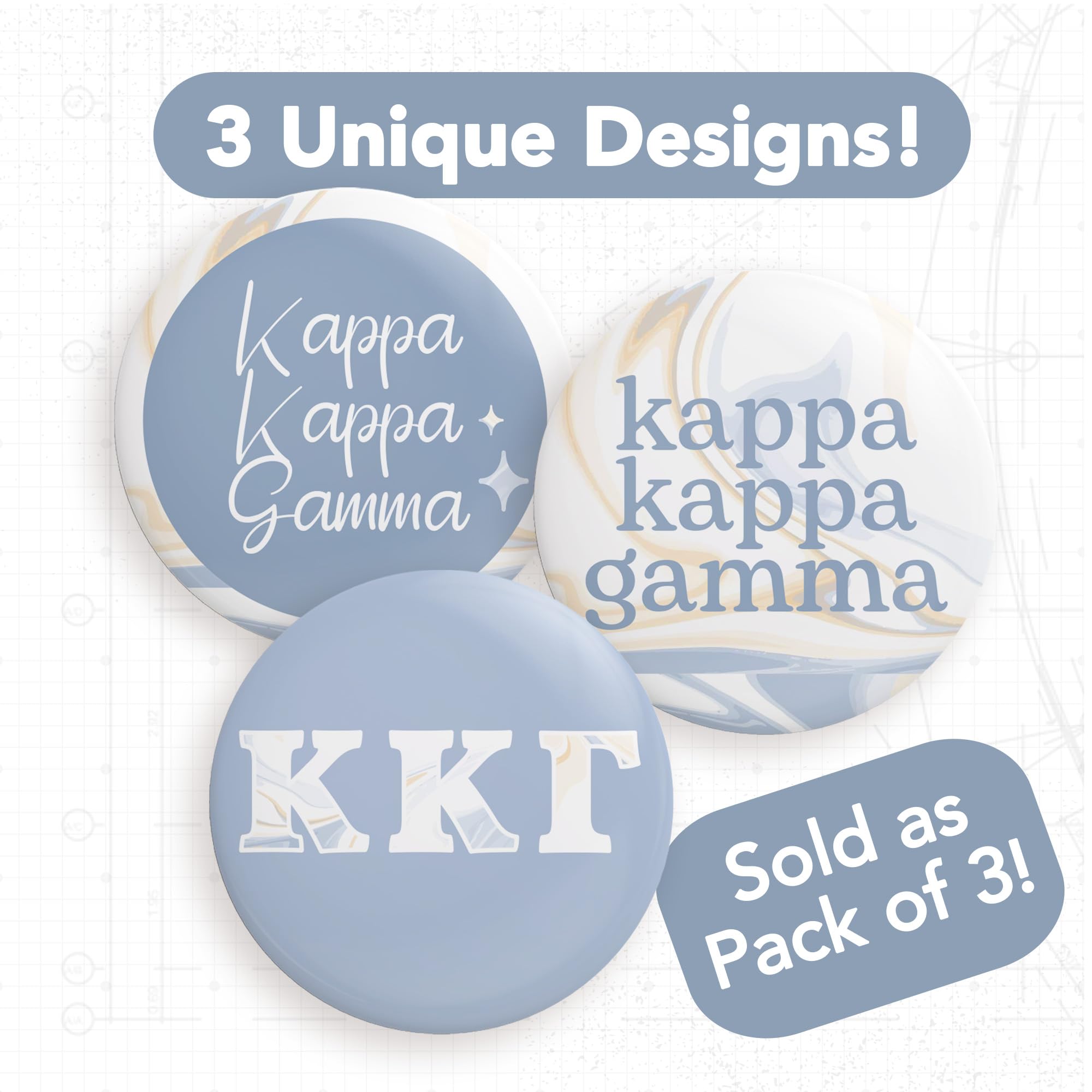 Kappa Kappa Gamma Sorority Pin Set - 3 Piece Desert Cactus & Marble Design Badge Collection (2.25 inch) | KKG Greek Life Accessories for Backpacks, Jackets & Sorority Events