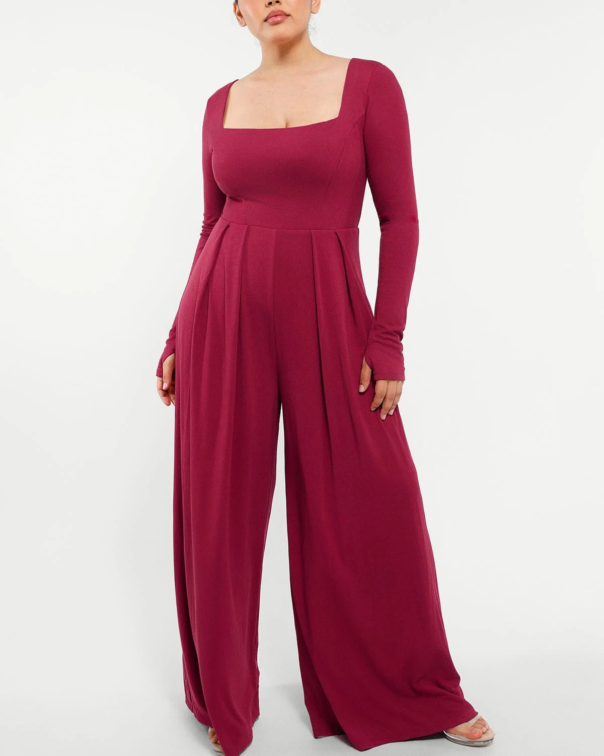 Square Neckline Slimming Jumpsuit for Women - Tummy Control Bodysuit with Built-in Shapewear - Perfect for Parties, Date Nights & Special Occasions