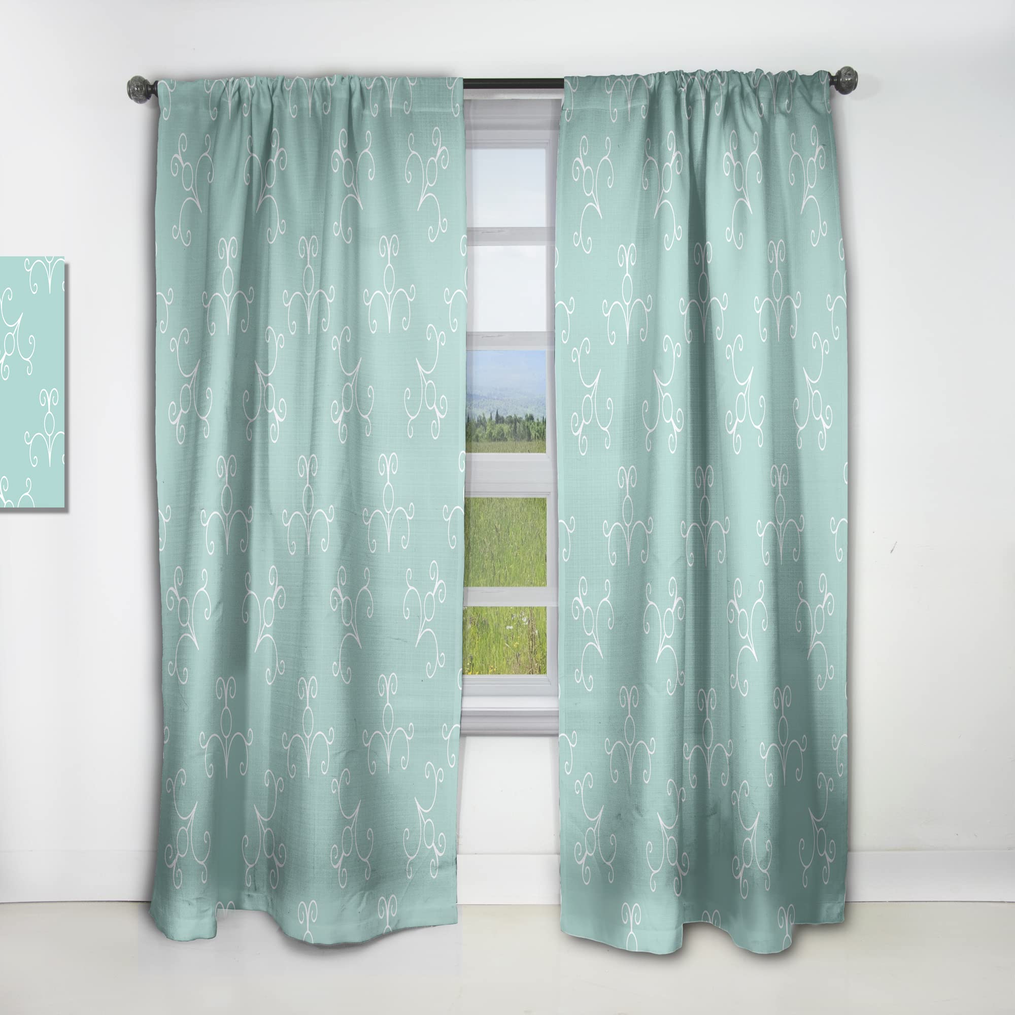 DesignQ Turquoise Minimalist Ornament Curtains - Thermal Insulated Single Panel (52x108) for Bedroom & Living Room - Elegant Window Drapes for Home Decor & Light Control