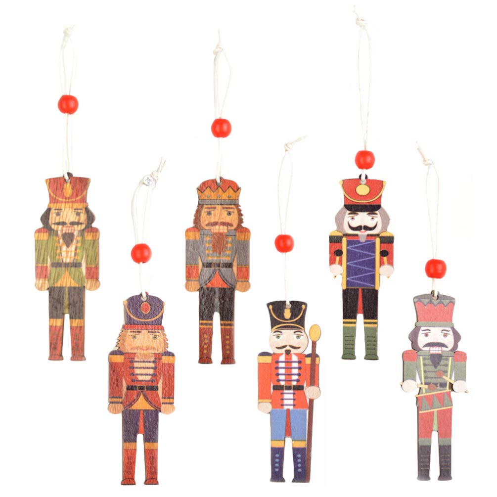 PRETYZOOM 6Pcs Wooden Christmas Nutcracker Ornaments - Handmade Nutcracker Soldier Decorations for Xmas Tree, Holiday Party & Home Decor - Perfect Christmas Gift Tags & Festive Hanging Decor