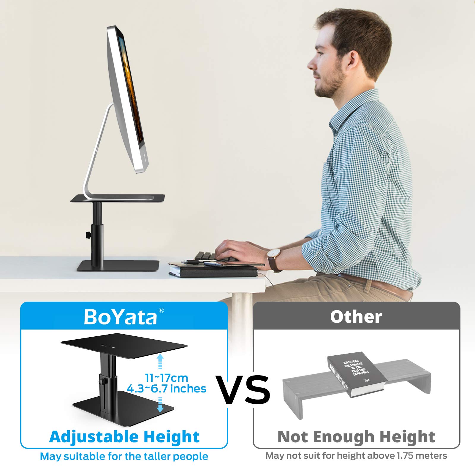 Adjustable Metal Monitor Stand Riser for Computer, Laptop, TV & iMac - Black | Ergonomic Desk Organizer for Home & Office Workspace
