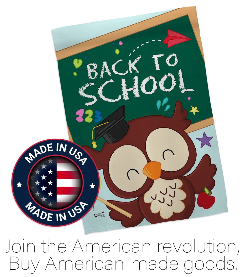 Whoo Back to School Double-Sided House Flag Set - Eagle Design for Classroom Decor, Teacher & Student Gifts, First Day of School Supplies - Perfect for Yard, Garden & Bus Decorations (Made in USA) - Ideal for Back-to-School Celebrations, Teacher Appreciation & Classroom Themes