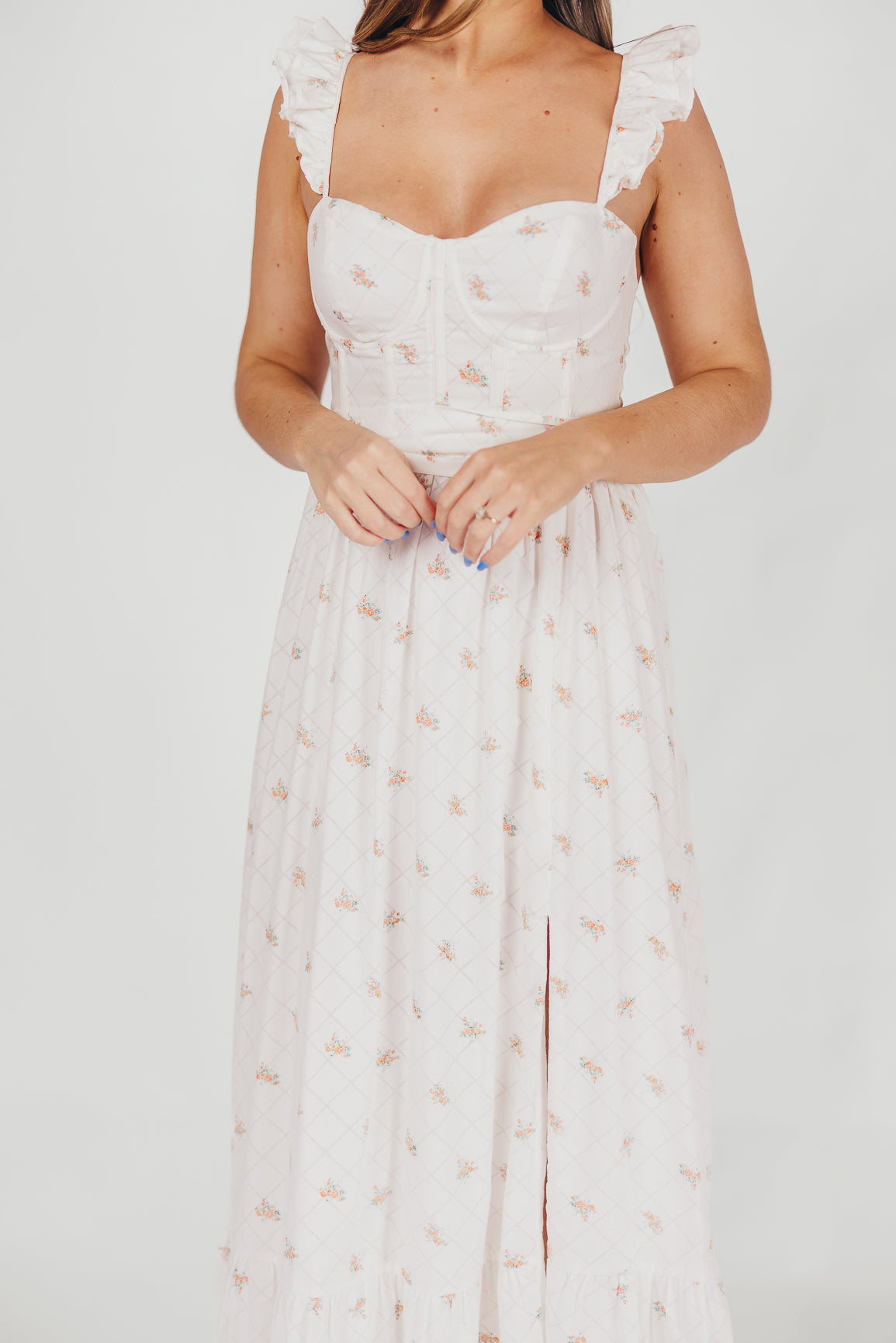 Rosamund Bustier Style Maxi Dress - Floral Blush Pink Women's Plus Size Dress (S-3XL) | Perfect for Weddings, Parties & Summer Vacations