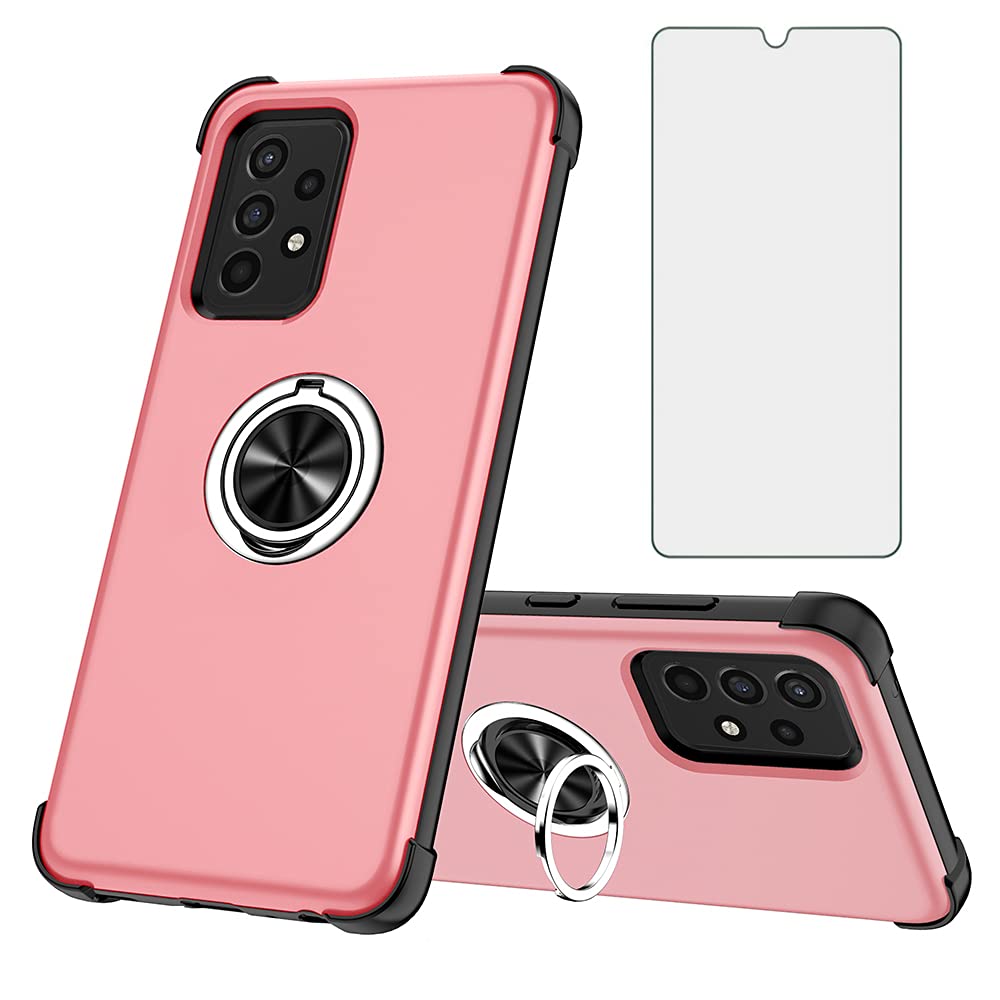 ASUWISH Samsung Galaxy A12 Case with Tempered Glass Screen Protector - Slim Hard Hybrid Phone Cover with Stand & Ring Holder for Galaxy A12 5G/4G (Rose Gold) - Perfect for Women's Daily Use, Work & Travel Protection