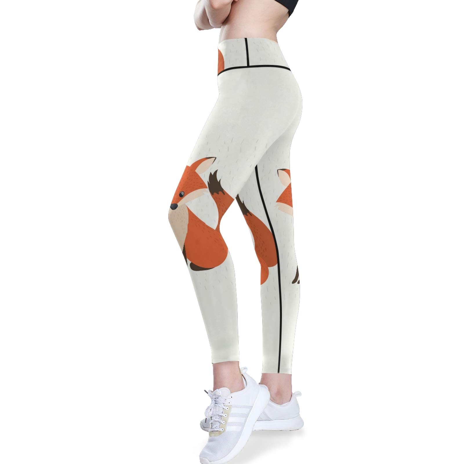 Orange Foxes Print High Waist Yoga Pants for Women - Tummy Control Workout Leggings with Hidden Pockets - Stretchy Athletic Tights for Running, Gym & Lounge (Medium) - Perfect for Yoga, Pilates & Casual Wear