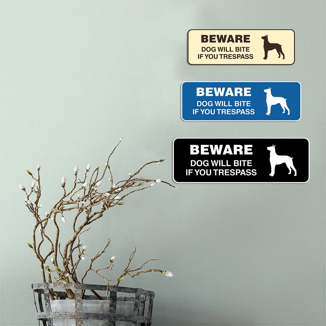 Standard Beware Dog Will Bite Warning Sign (Red) - Small Aluminum Sign for Home Security, Yard Protection & Dog Safety - Perfect for Fences, Gates & Front Doors