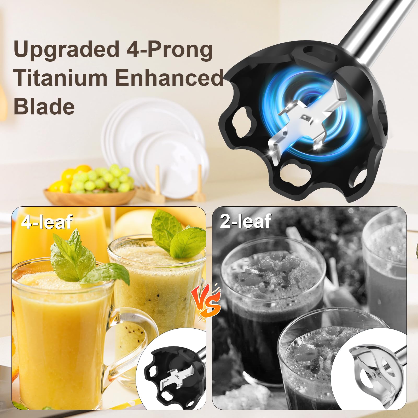 5-in-1 Immersion Hand Blender 1100W - 12 Speed & Turbo Boost Stick Blender with Stainless Steel Chopper, Mixing Beaker, Whisk & Milk Frother for Smoothies, Purees, Milkshakes, Soups & Baby Food - Professional Kitchen & Home Cooking Essential