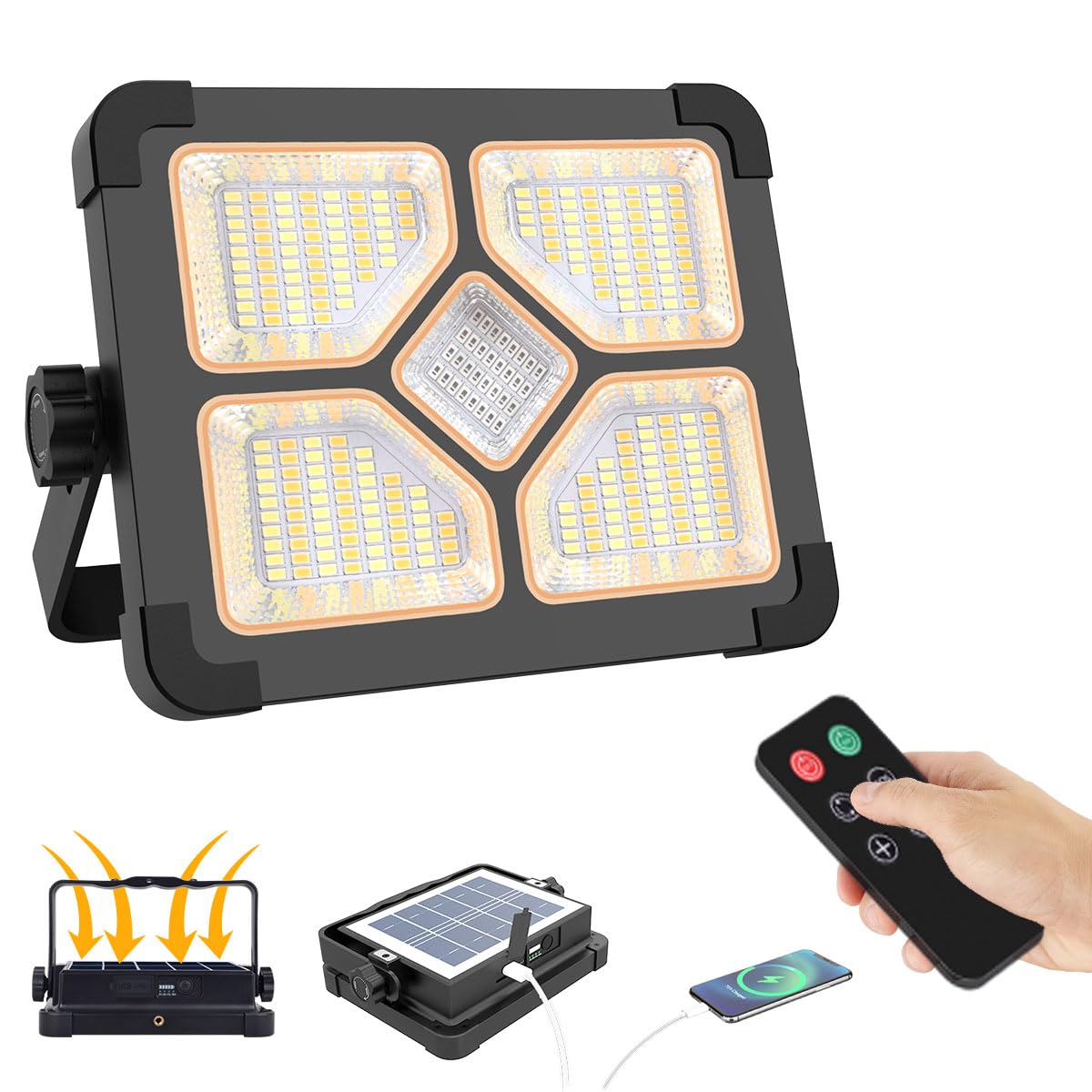 ERAY Rechargeable LED Work Light with Remote Control - 15000mAh Battery, 10000 Lumens, IP66 Waterproof, 4 Lighting Modes - Portable Solar Camping Light for Outdoor, Emergency, Building, Car Repair, Hiking & Power Outages