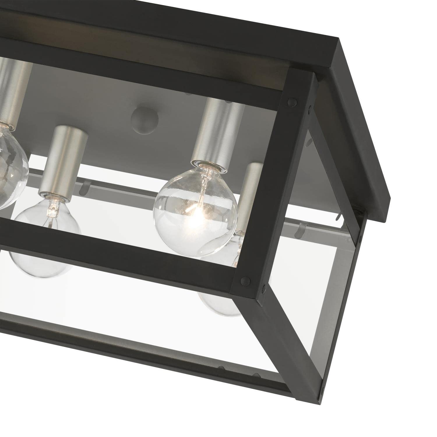 Livex Lighting 4032-04 Milford Square Flush Mount Ceiling Light Fixture - Black with Brushed Nickel Finish Candles - Perfect for Dining Room, Bedroom or Hallway Lighting