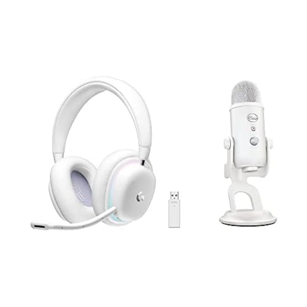 Logitech G735 Wireless Gaming Headset & Blue Yeti USB Microphone Bundle for PC/Mac Streaming - White Mist | Professional Esports Setup with Streamlabs Themes for Twitch, YouTube & Discord Gamers