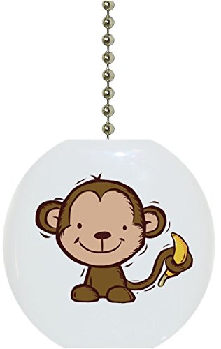 Monkey with Banana Ceramic Fan Pull - Cute Kitchen Decor & Ceiling Fan Accessory for Home, Bedroom, or Nursery