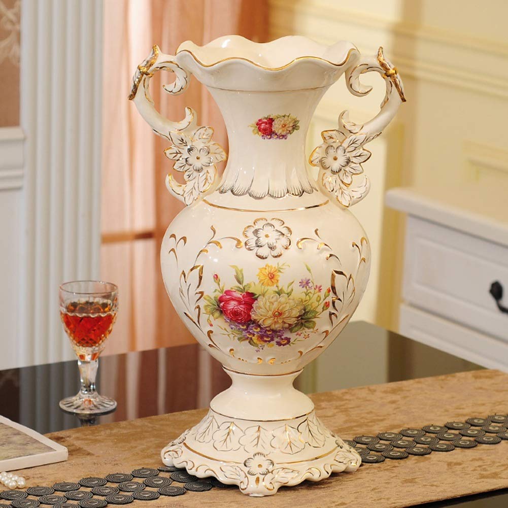 Hand-Painted Tall White Ceramic Vase 32×20cm - European Style Large Flower Vase for Wedding Gift, Living Room, Dining Table Centerpiece, Bedroom, Office & Hotel Decor | Perfect for Fresh Flowers and Home Decoration