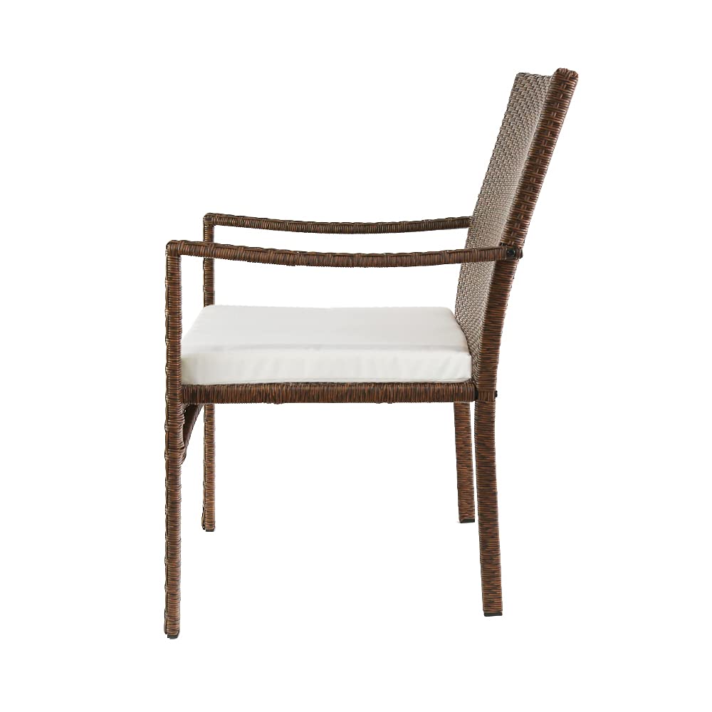 Ravenna Home 2-Piece Coastal Outdoor Patio Dining Chairs Set with Cushion - Weather-Resistant PE Rattan Wicker, Brown (22.5