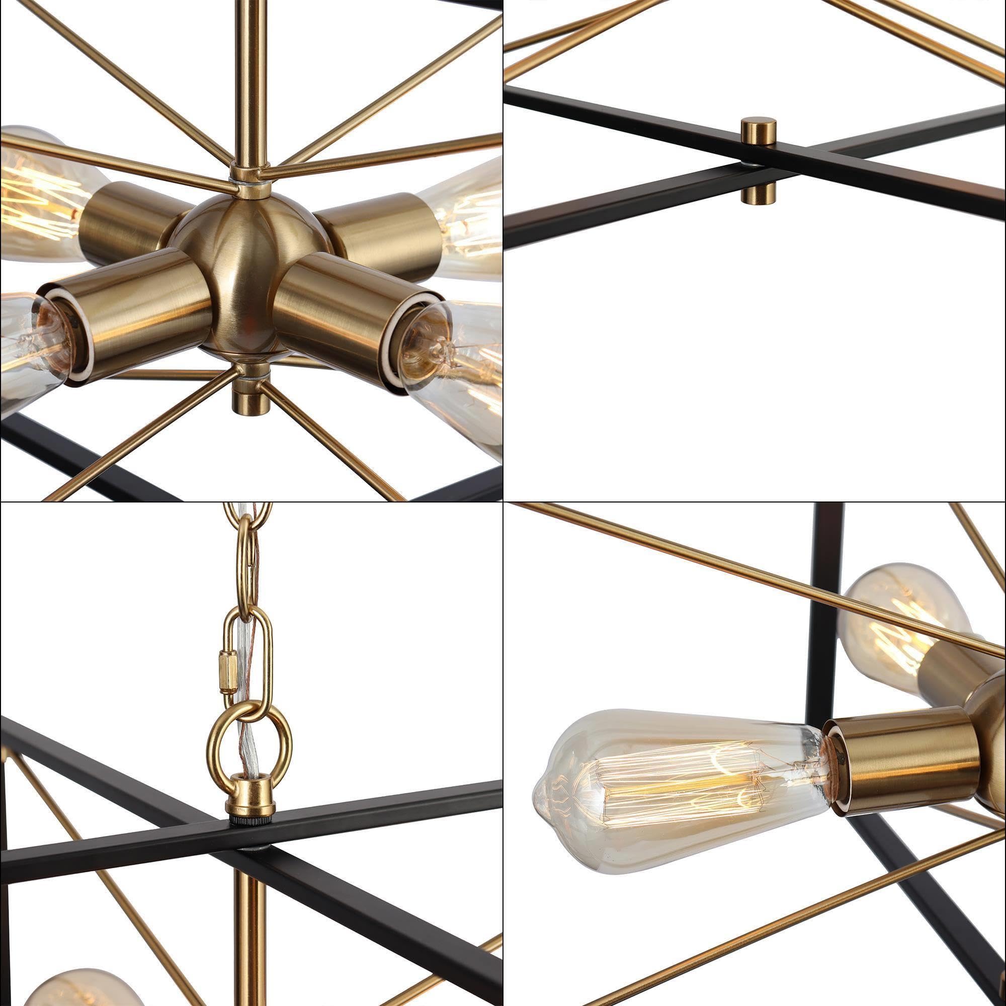 ZEVNI Black Gold 4-Light Rectangular Chandelier - Modern Industrial Metal Dining Room Light Fixture for Kitchen Island, Living Room, Bedroom & Entryway | Elegant Lighting for Home Decor & Dinner Parties
