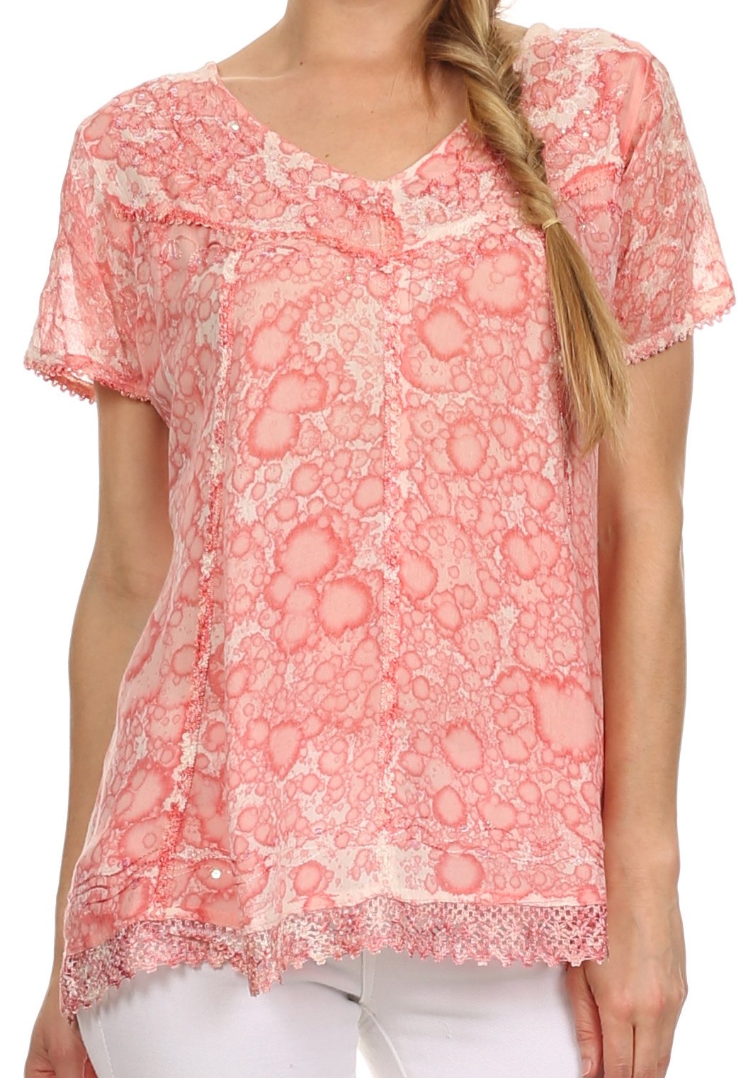 Sakkas Charolette Women's Embroidered Sequin Blouse - Elegant Party Top for Weddings, Evening Events & Special Occasions