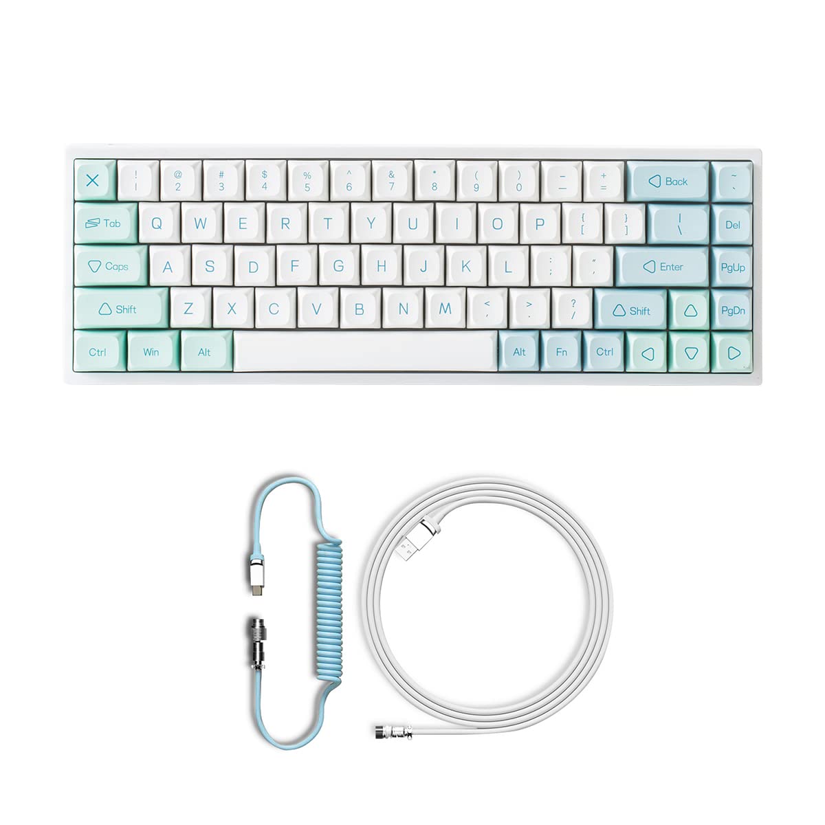 YUNZII KC68 Hot Swappable 68-Key Wireless Mechanical Keyboard with Gateron Yellow Switches - Mint Green & White Color, Includes Blue Coiled USB Cable - Perfect for Gaming, Typing & Office Work