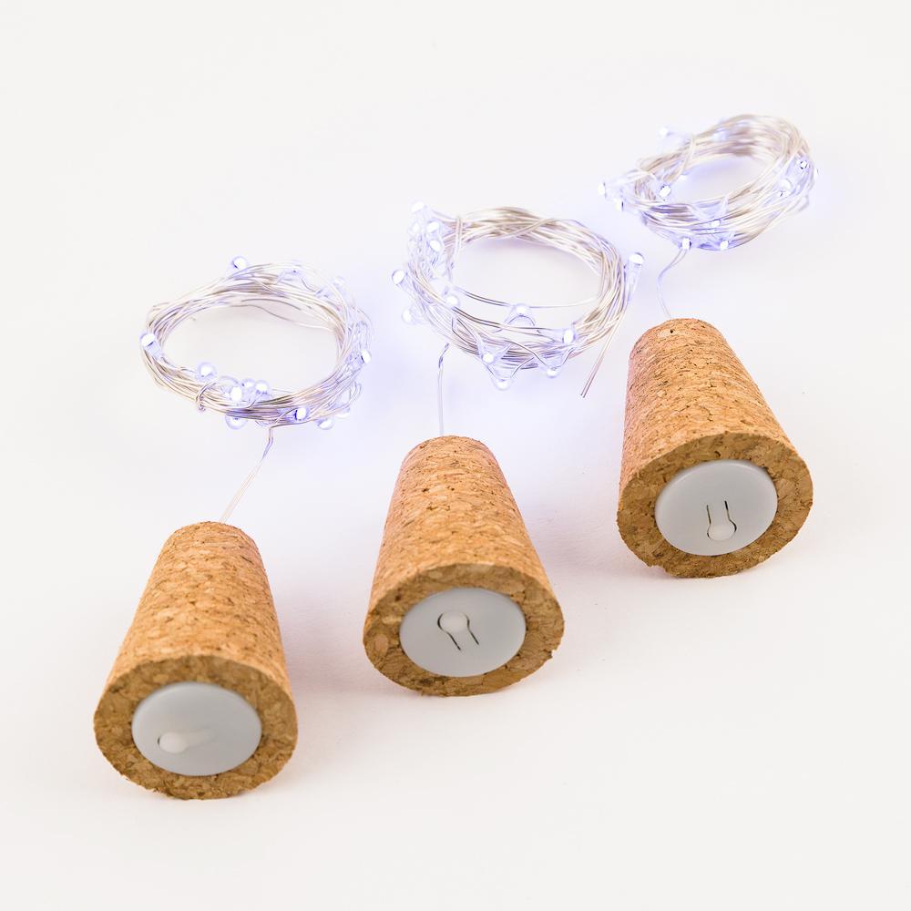 3 Pack Super Bright Cool White LED Wine Bottle Lights with Real Cork - Battery Operated Fairy String Lights for DIY Home, Wedding, Party Decorations - Perfect for Table Centerpieces, Holiday Decor & Romantic Ambiance