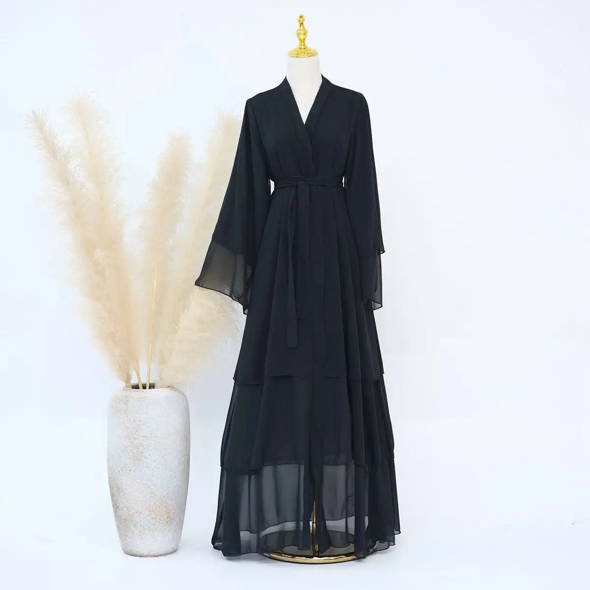 Elegant Chiffon Muslim Women's Open Abaya Dress - Modest Islamic Prayer Dress for Women, Perfect for Prayer, Mosque, and Special Occasions