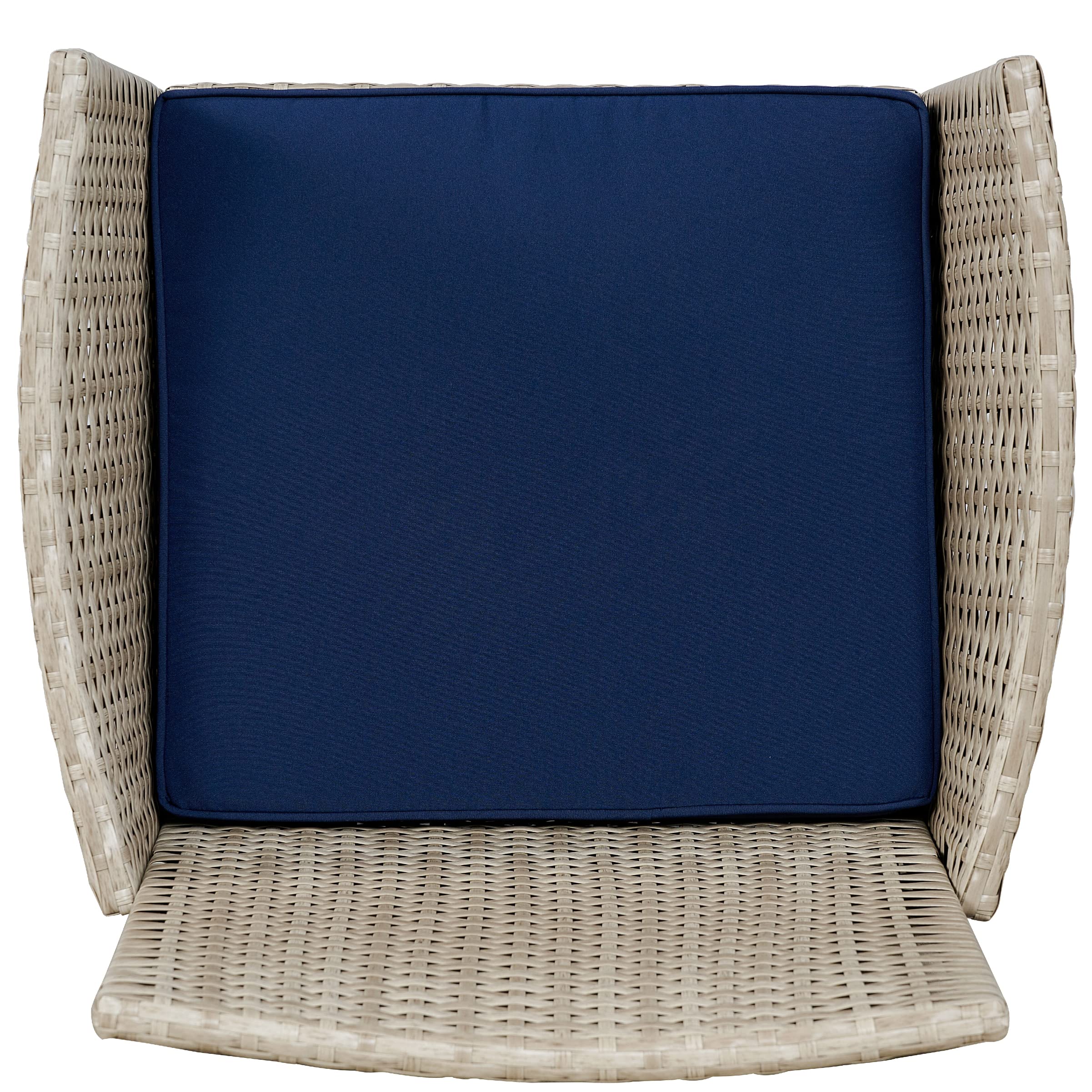 BTEXPERT 3-Piece Outdoor Wicker Bistro Set with Cushions - Patio Garden Furniture Conversation Set with Rattan Chairs & Glass Table (Stone Gray/Navy Blue) - Perfect for Small Spaces, Porch, Yard or Balcony Decor