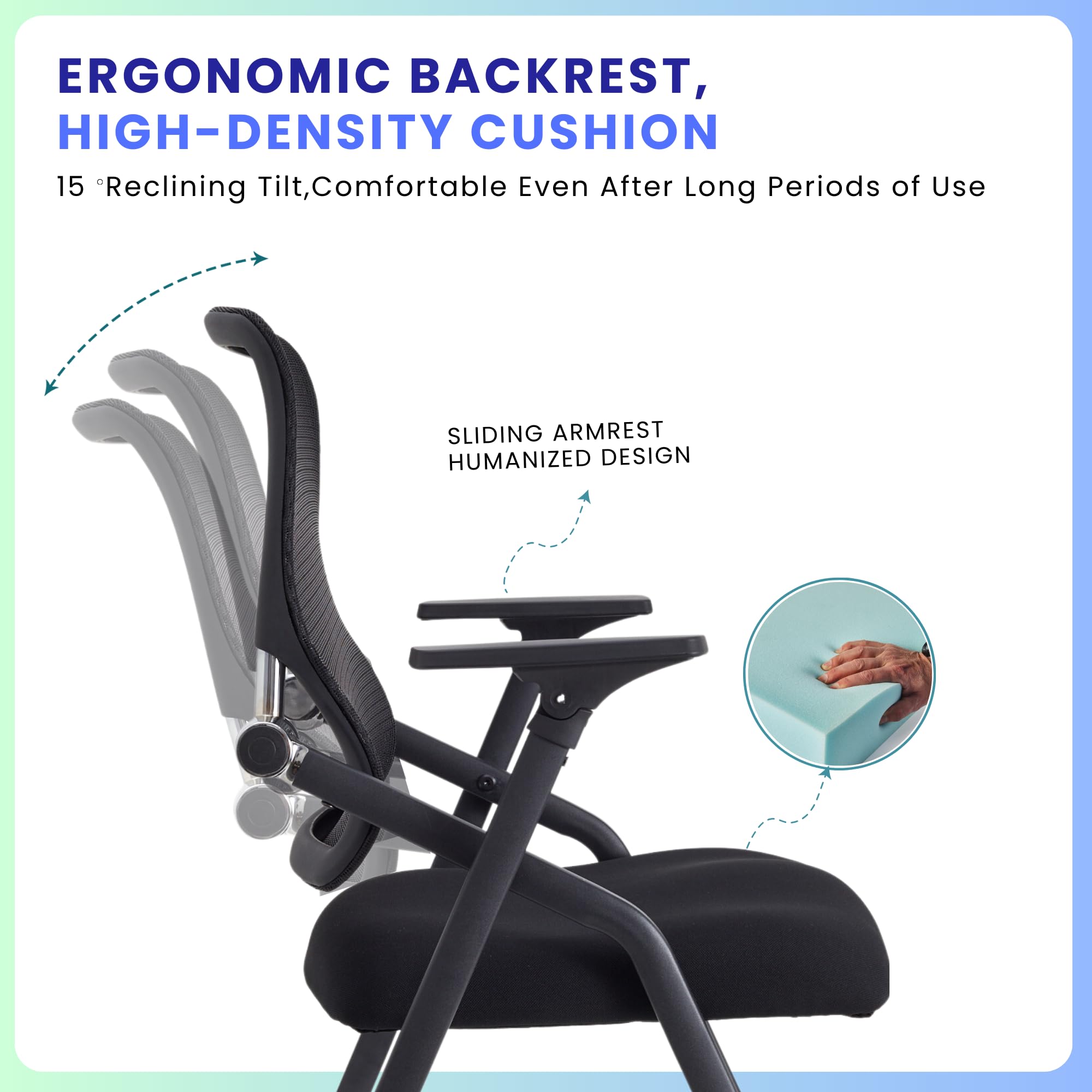 10 Pack Stackable & Foldable Conference Room Chairs with Lumbar Support & Armrests - Ergonomic Mesh Office Chairs for Meetings, Training, Reception Areas - Perfect for Conference Rooms, Home Offices & Event Spaces