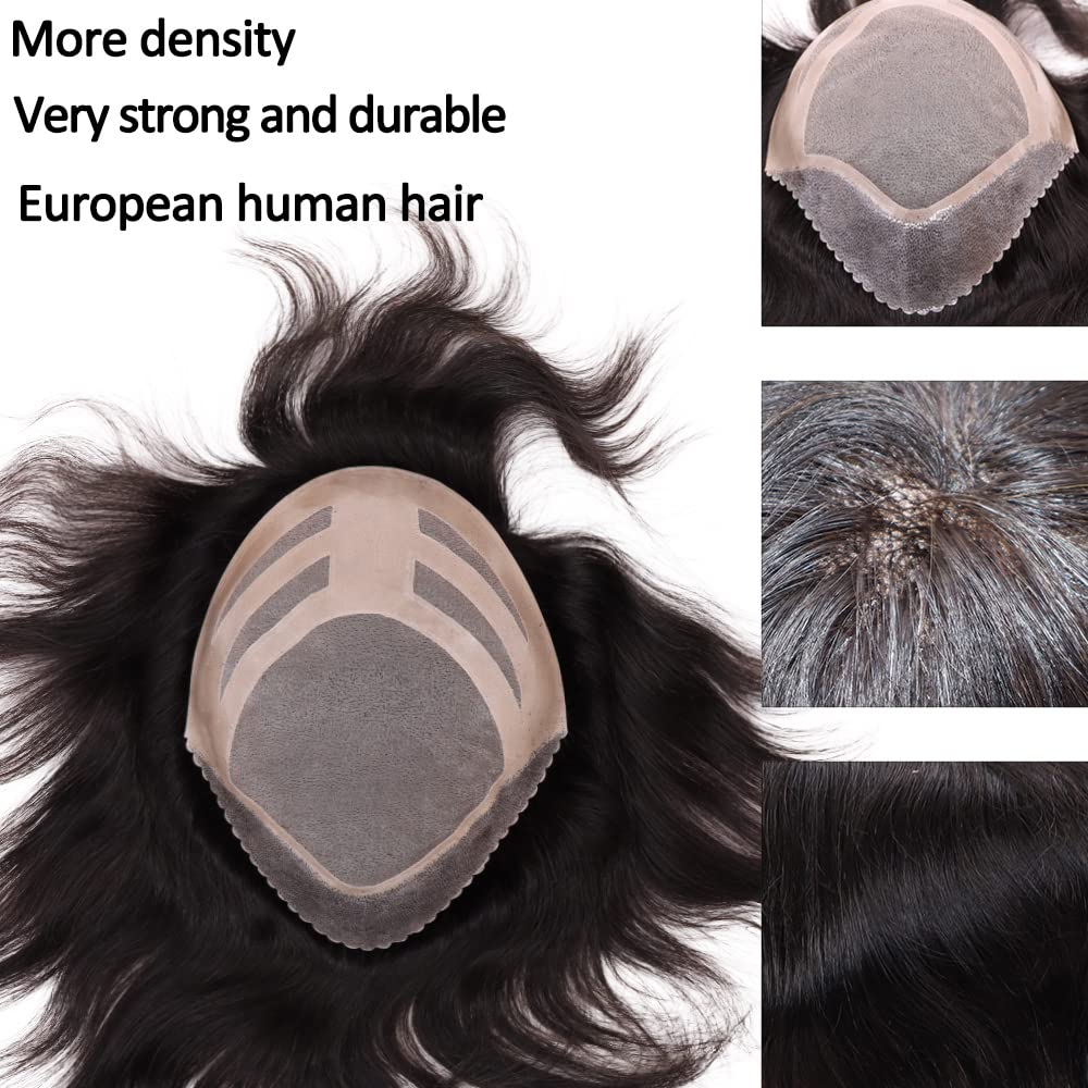 Premium European Virgin Human Hair Toupee for Men - Mono Lace Top with PU Base - Natural Looking Hair Replacement System (#1 Jet Black) - Perfect for Daily Wear, Special Occasions & Hair Loss Solutions