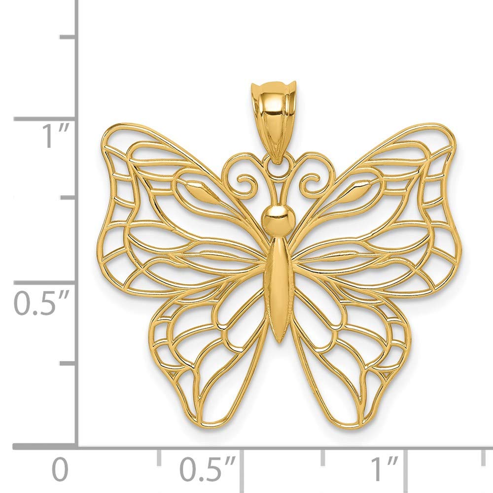 14k Yellow or White Gold Large Open Butterfly Pendant - 30mm Black Bow Design for Elegant Jewelry Gifts & Special Occasions