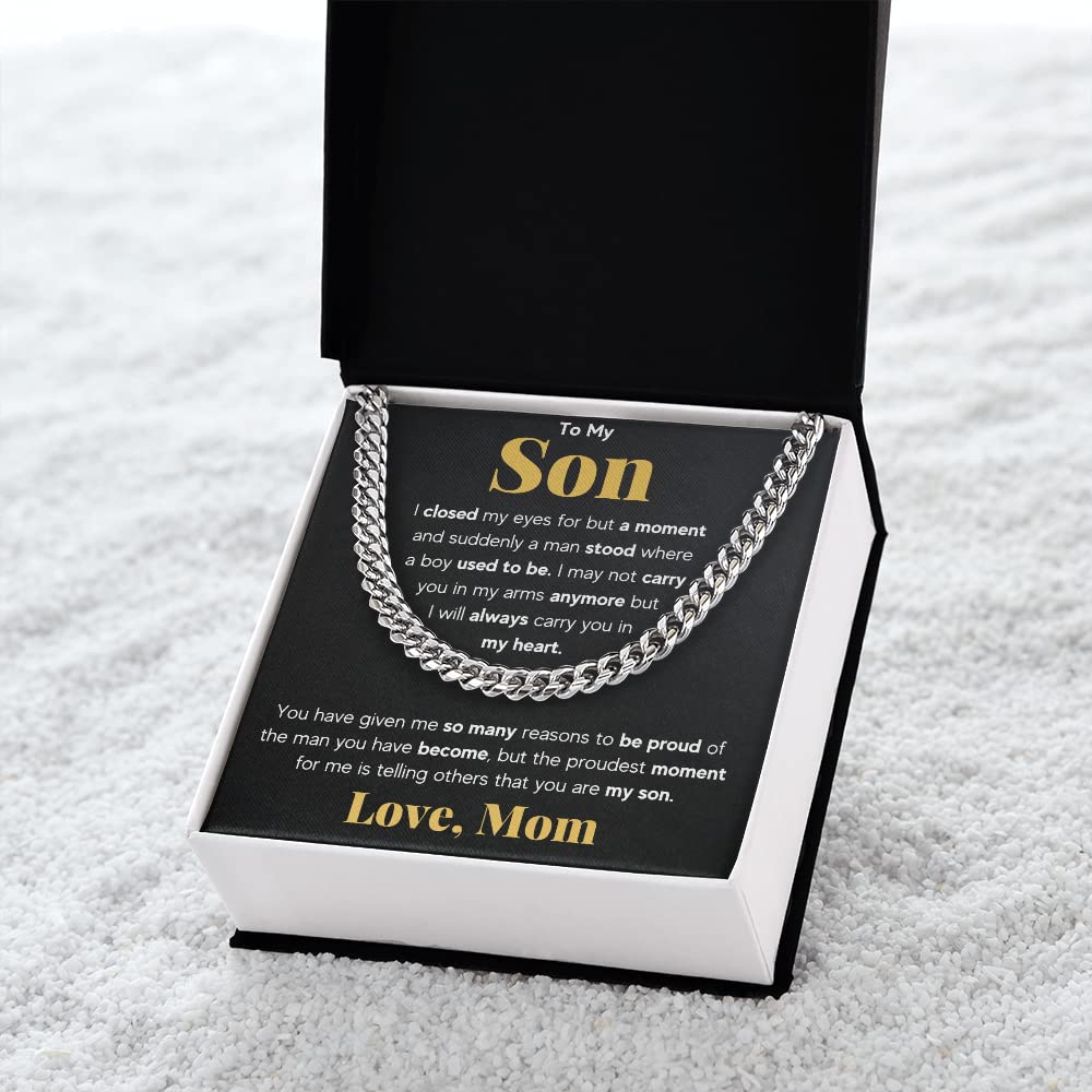 Mom & Son Necklace Gift - Cuban Link Chain for Birthday, Graduation, Christmas - Family Keepsake