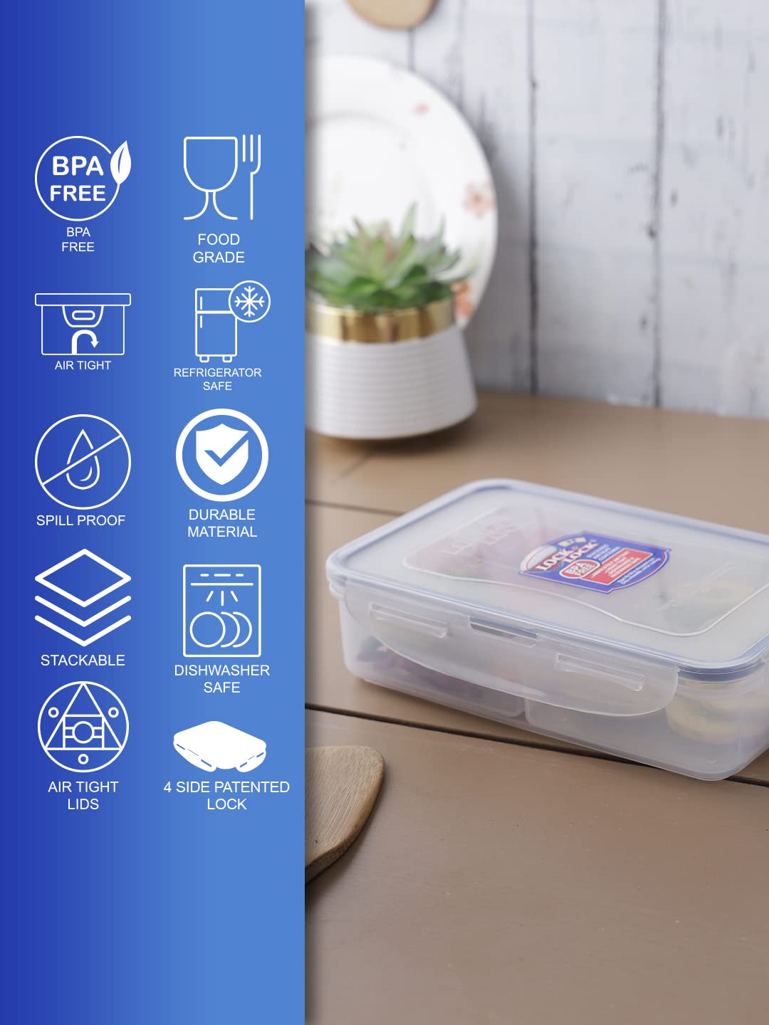 LOCK & LOCK 3-Compartment Airtight Meal Prep Containers with Lids - 27oz BPA-Free Plastic Food Storage Box for Lunch, Snacks & Leftovers | Perfect for Office, School, Picnics & Travel