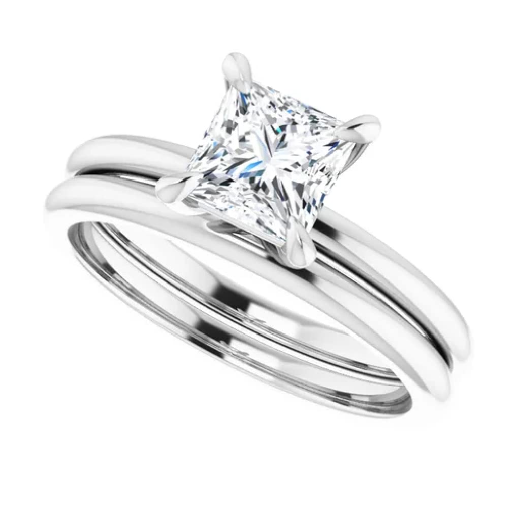 10K/14K/18K Solid White Gold Handmade Engagement Ring Set - 1 Carat Princess Cut Moissanite Diamond Wedding Ring - Solitaire Bridal Ring for Women - Anniversary & Proposal Gift - Perfect for Weddings, Engagements, Anniversaries & Special Occasions